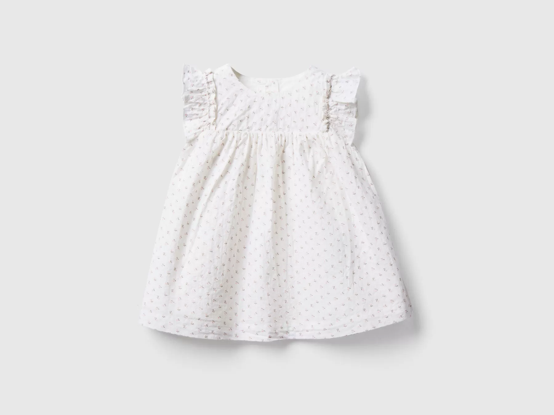 Benetton Abito A Fiori In Cotone Stretch Bianco Outlet