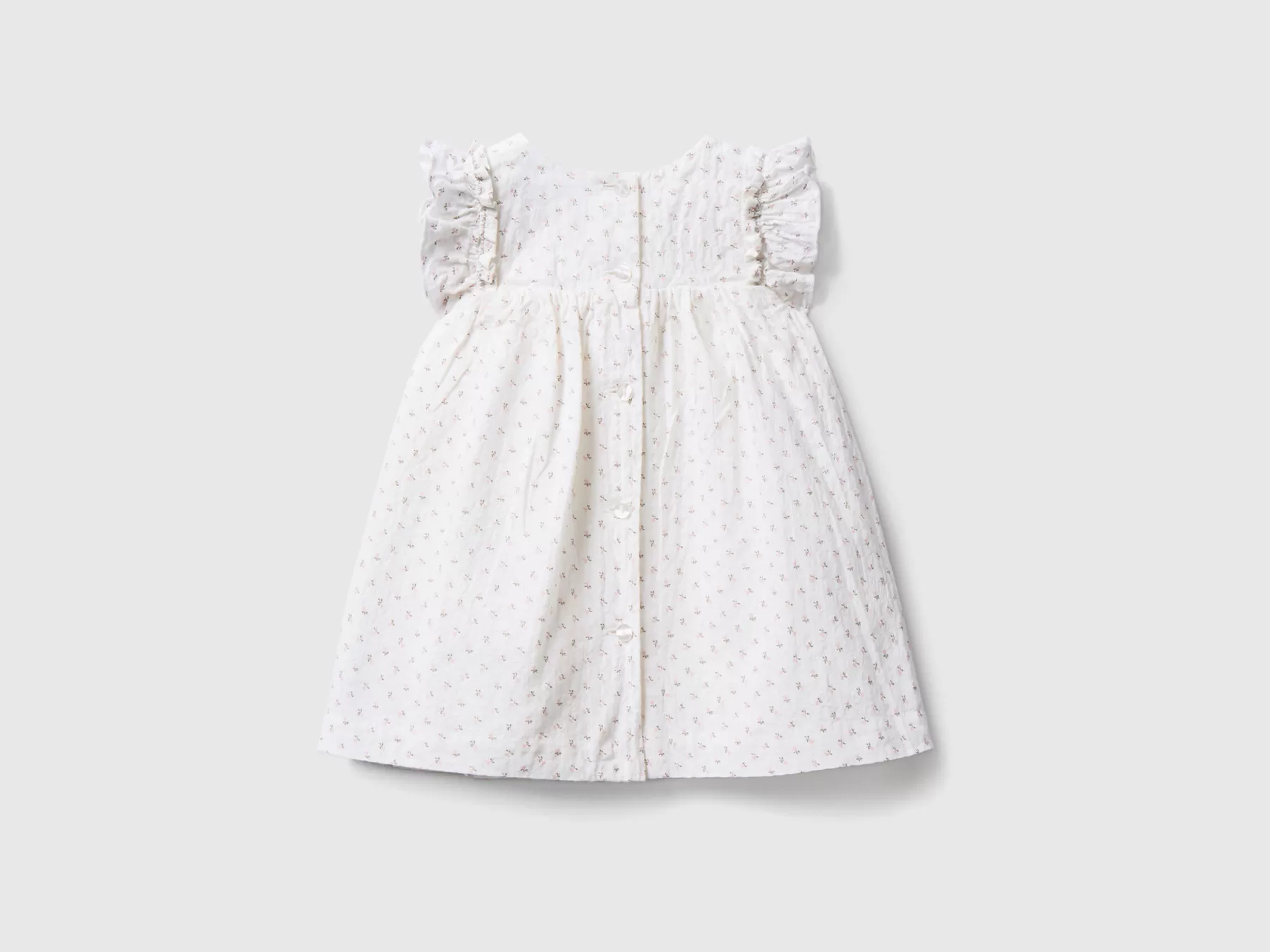 Benetton Abito A Fiori In Cotone Stretch Bianco Outlet