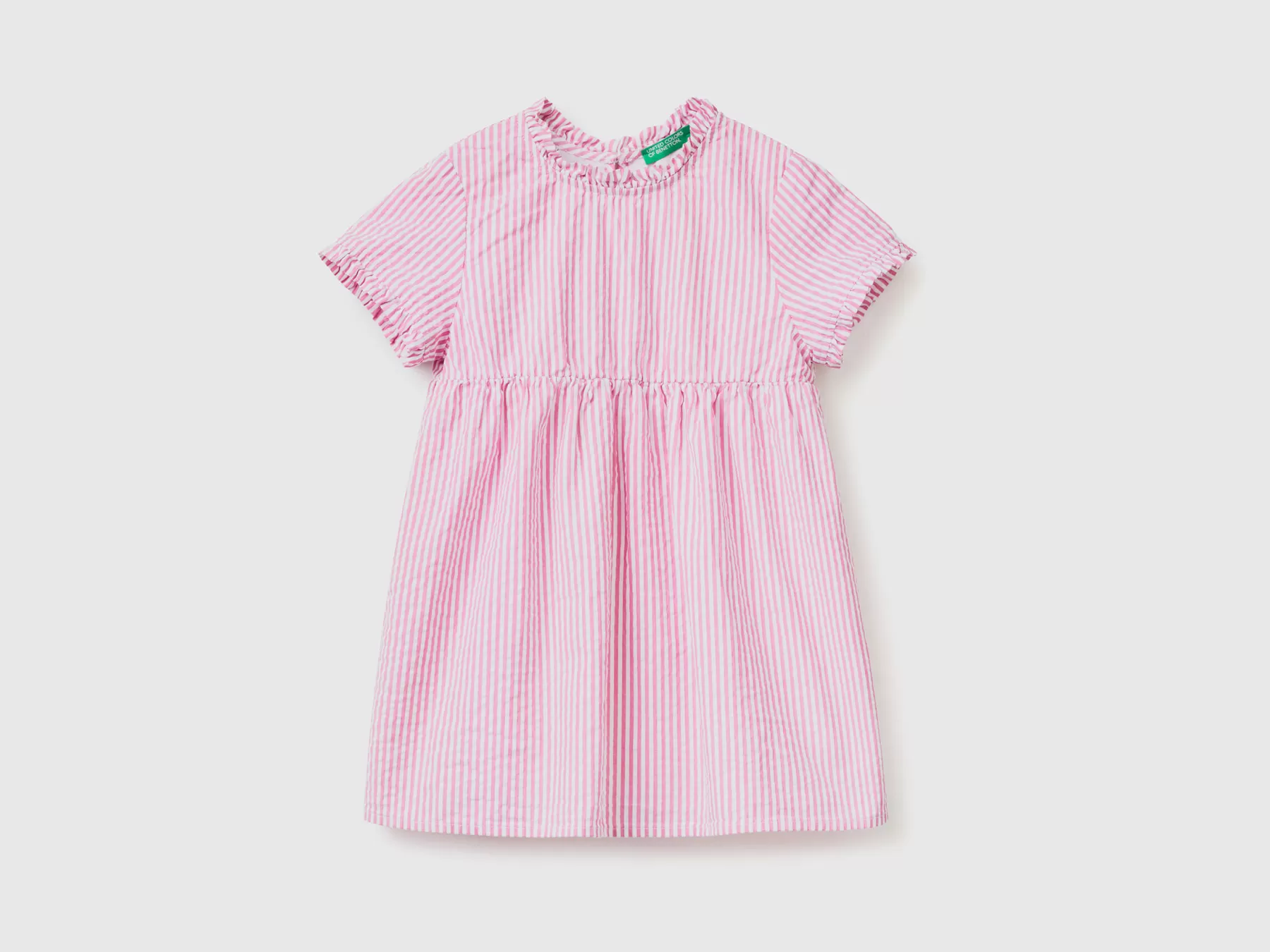 Benetton Abito A Righe Con Rouches Rosa Shop