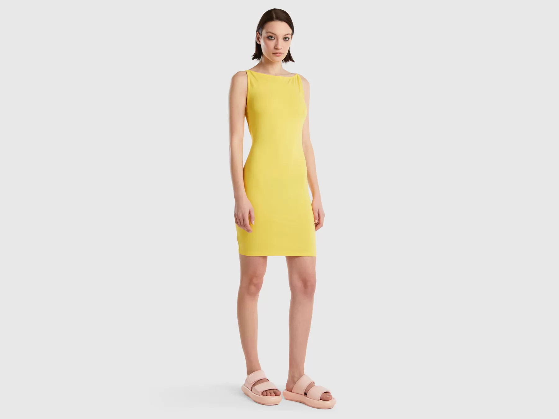 Benetton Abito Con Spalline Sottili Dietro Giallo Cheap