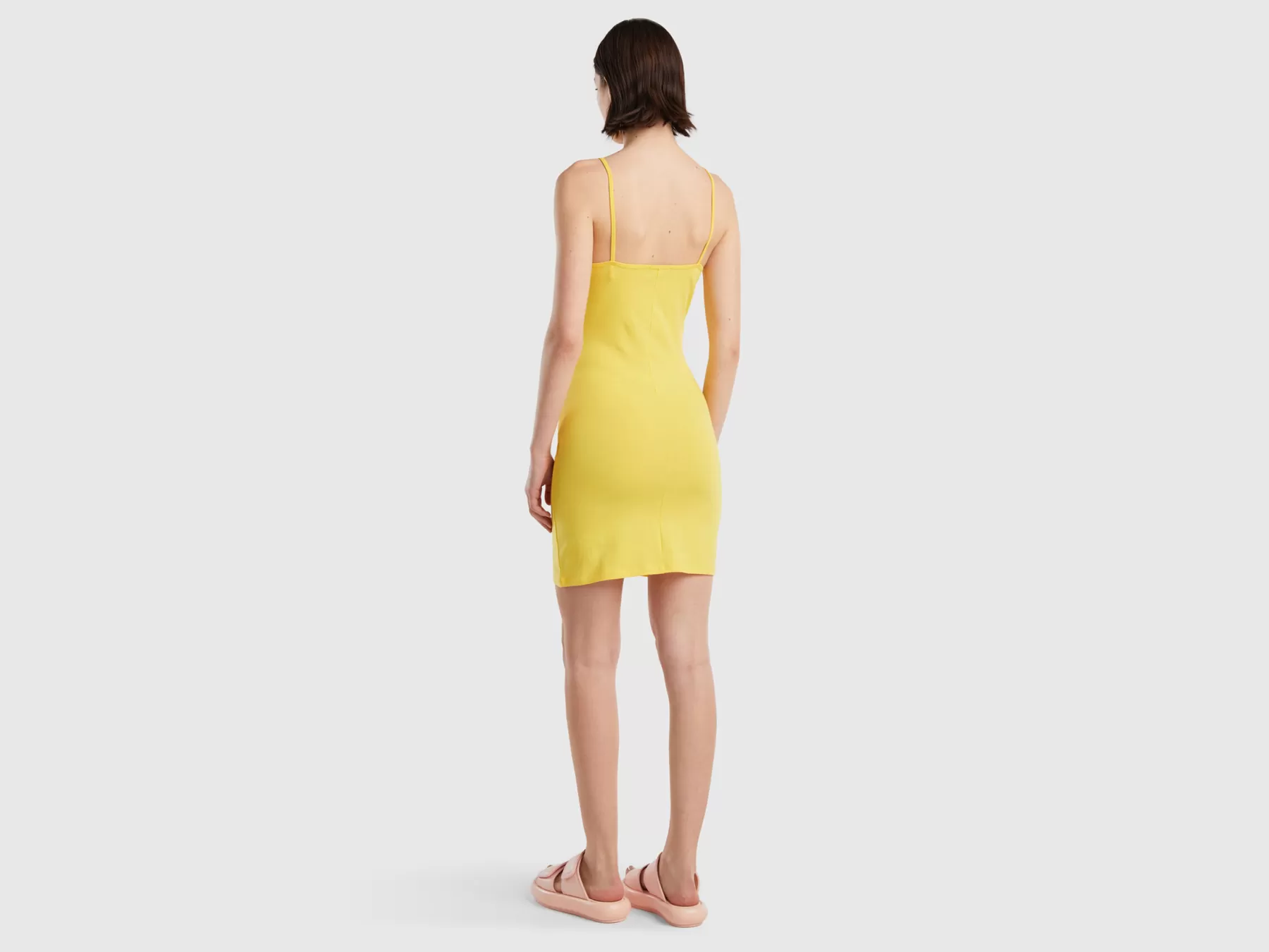 Benetton Abito Con Spalline Sottili Dietro Giallo Cheap