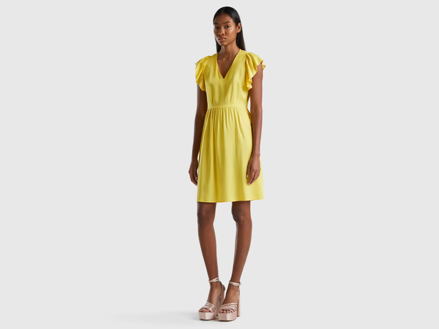 Benetton Abito Corto Con Rouches Giallo Flash Sale