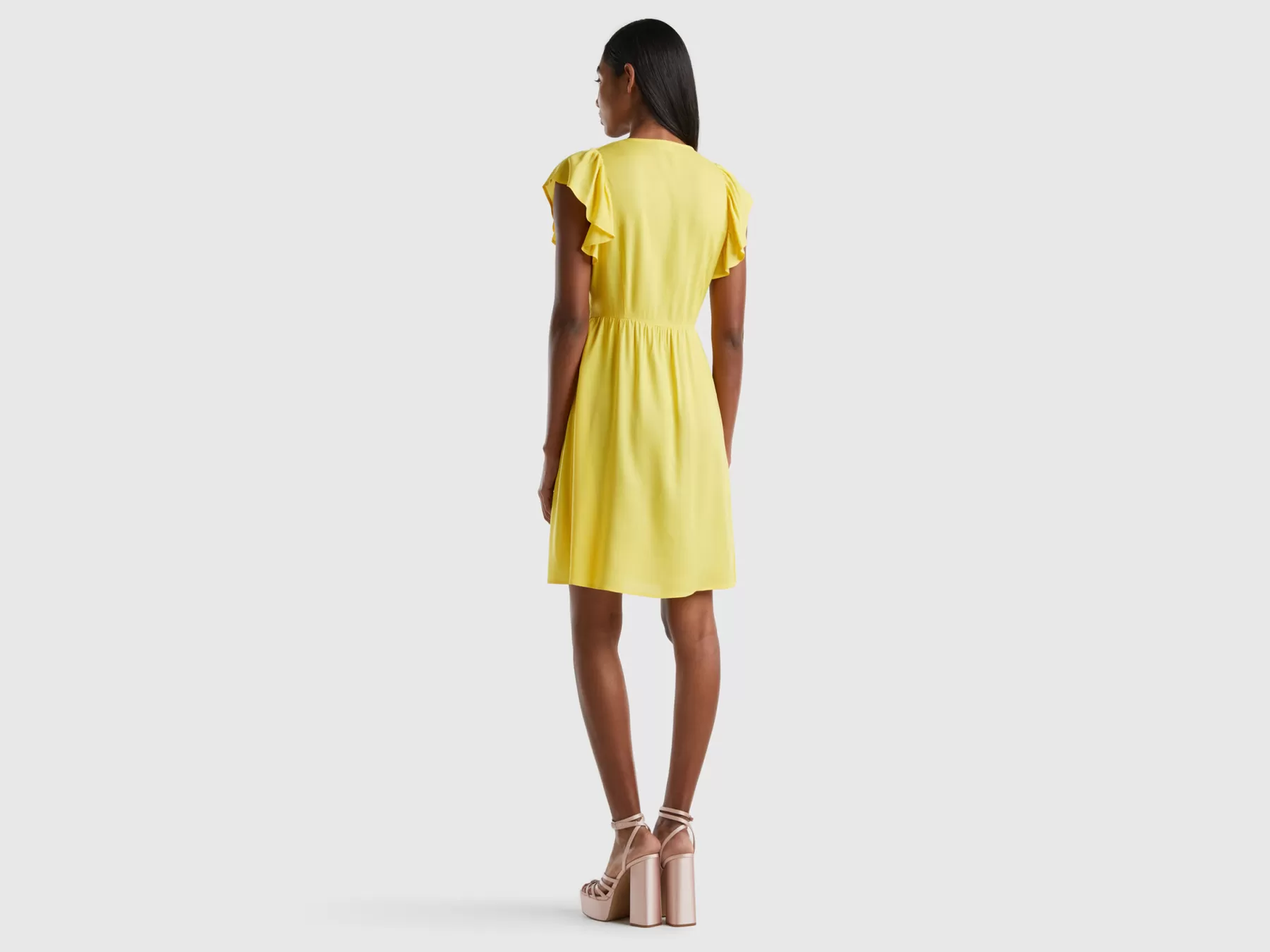 Benetton Abito Corto Con Rouches Giallo Flash Sale