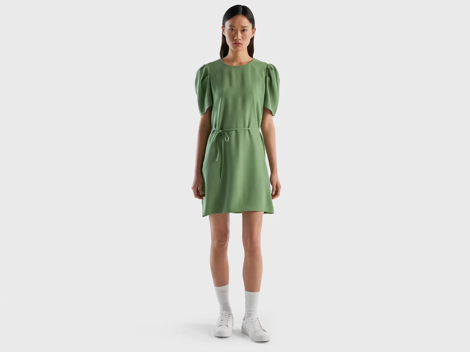 Benetton Abito Corto In Misto Viscosa Verde Shop