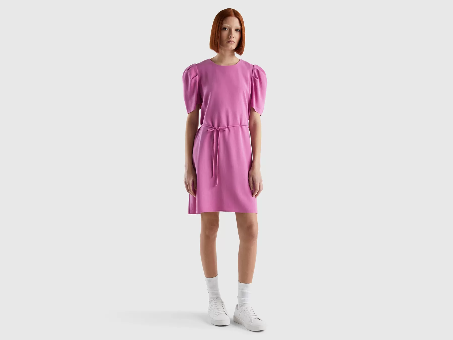 Benetton Abito Corto In Misto Viscosa Rosa Outlet