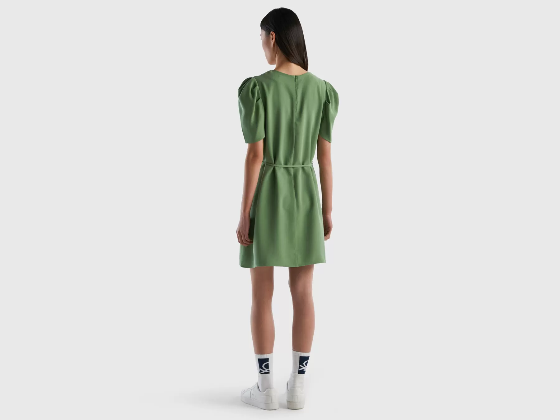 Benetton Abito Corto In Misto Viscosa Verde Shop