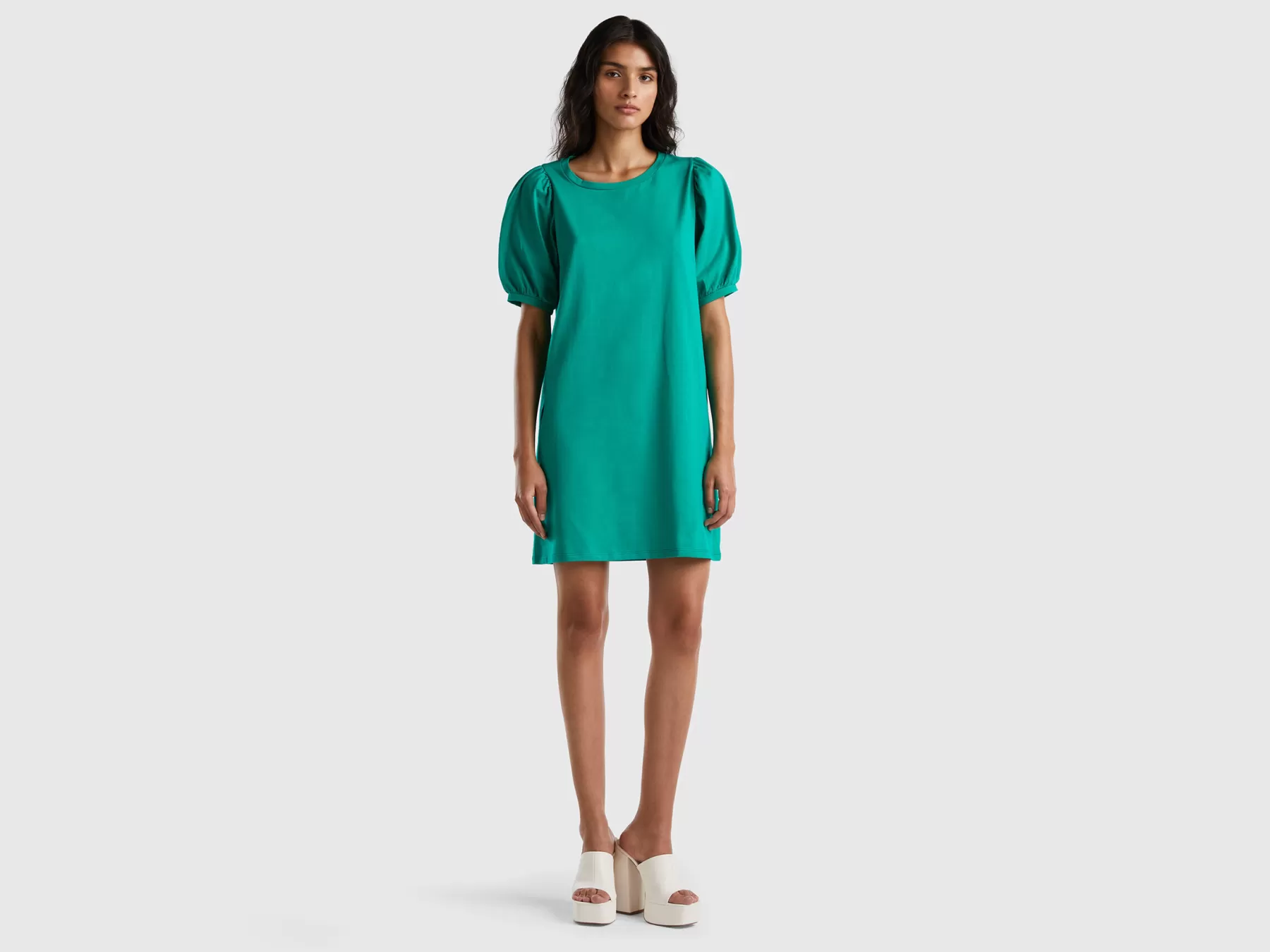 Benetton Abito Corto In Puro Cotone Verde Sale