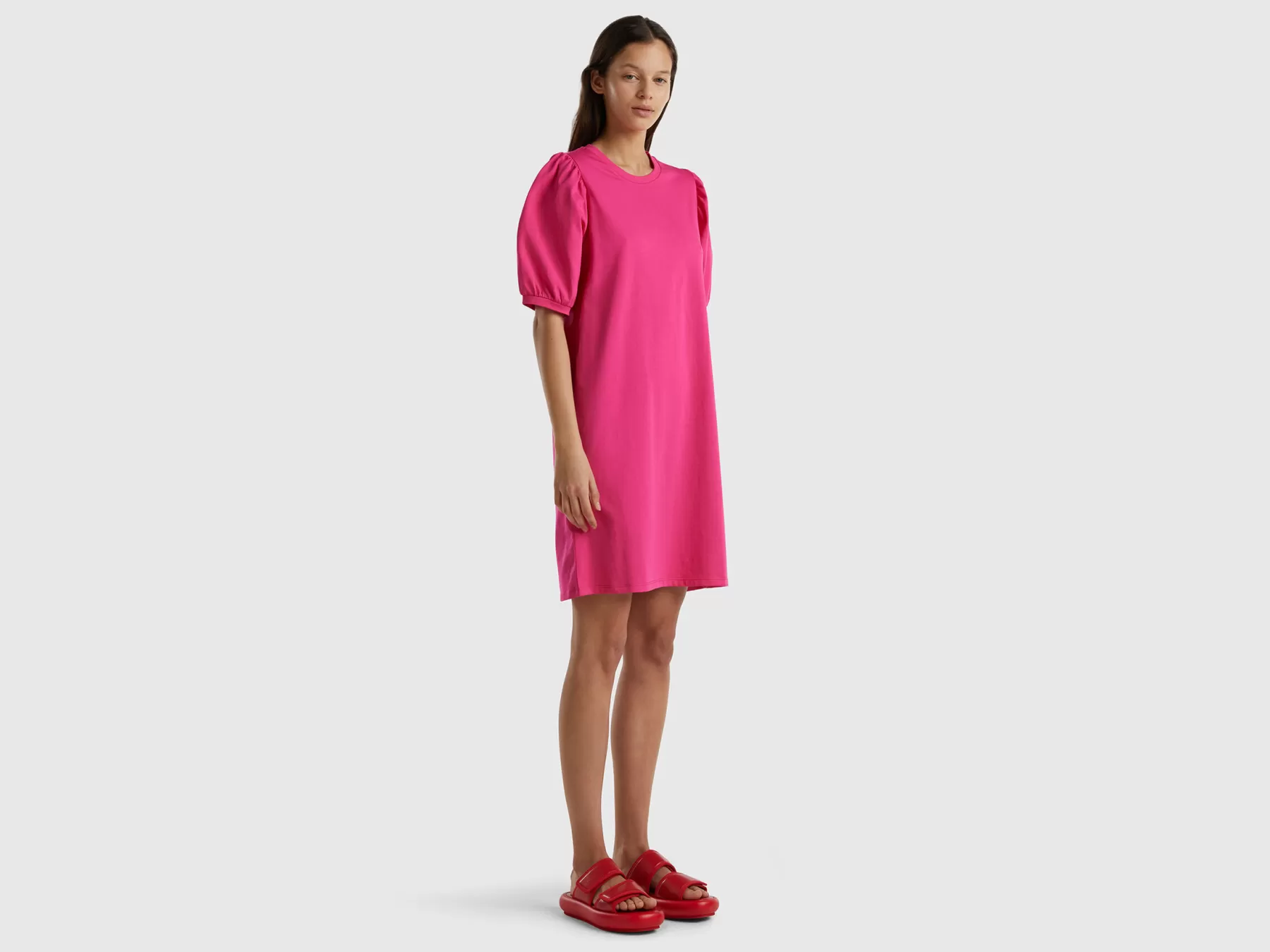 Benetton Abito Corto In Puro Cotone Fucsia Cheap