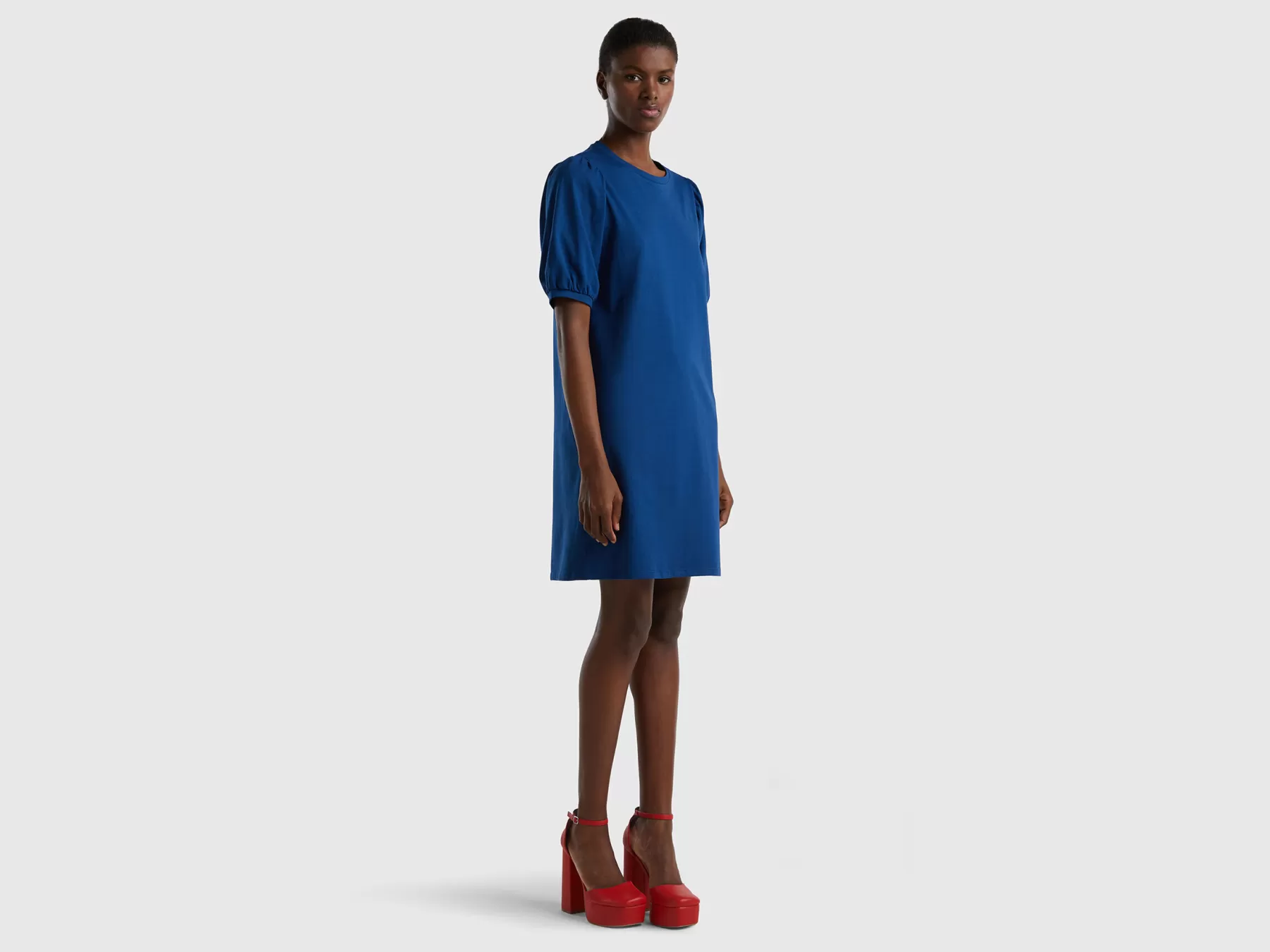 Benetton Abito Corto In Puro Cotone Blu Scuro Store