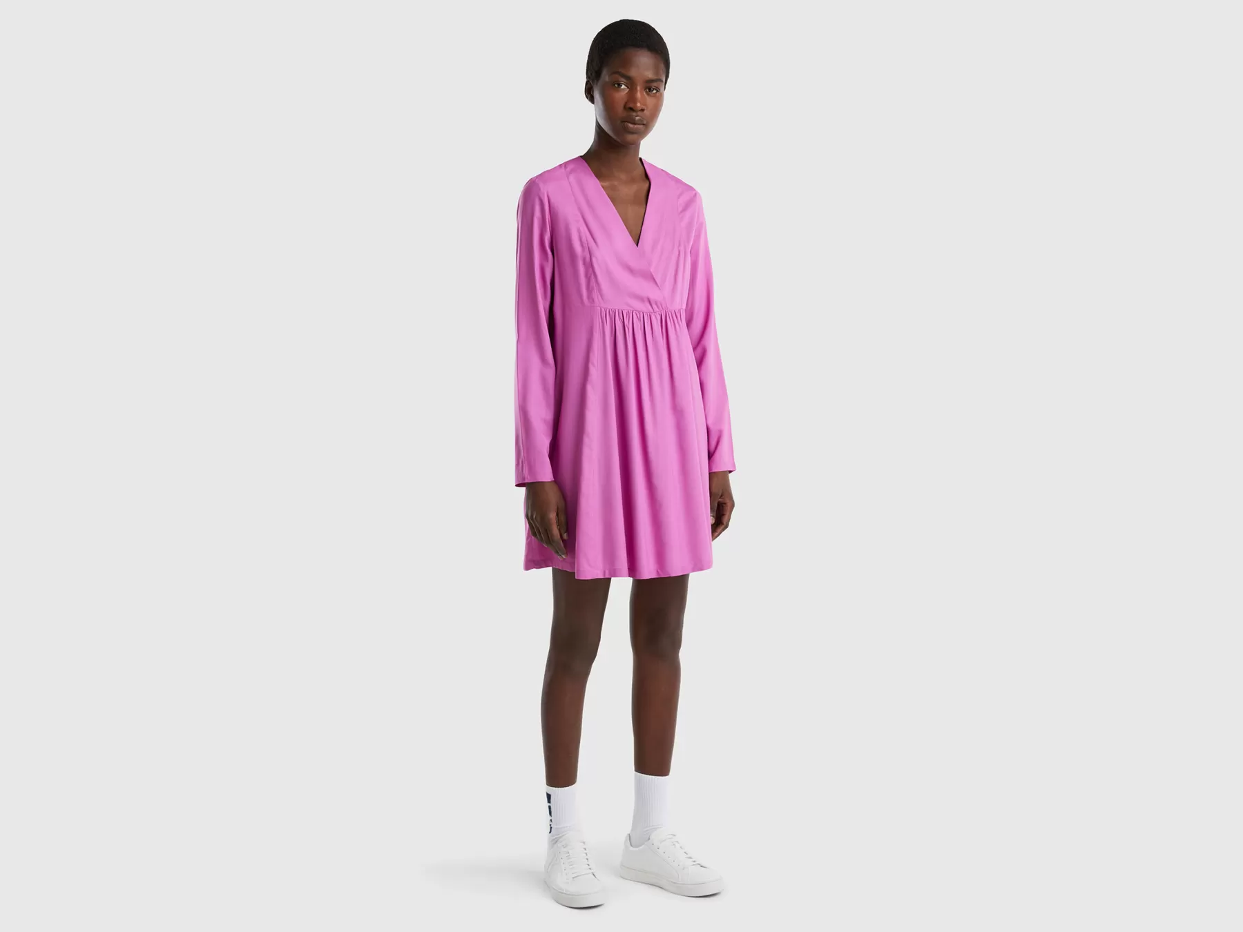 Benetton Abito Corto In Viscosa Sostenibile Rosa Flash Sale