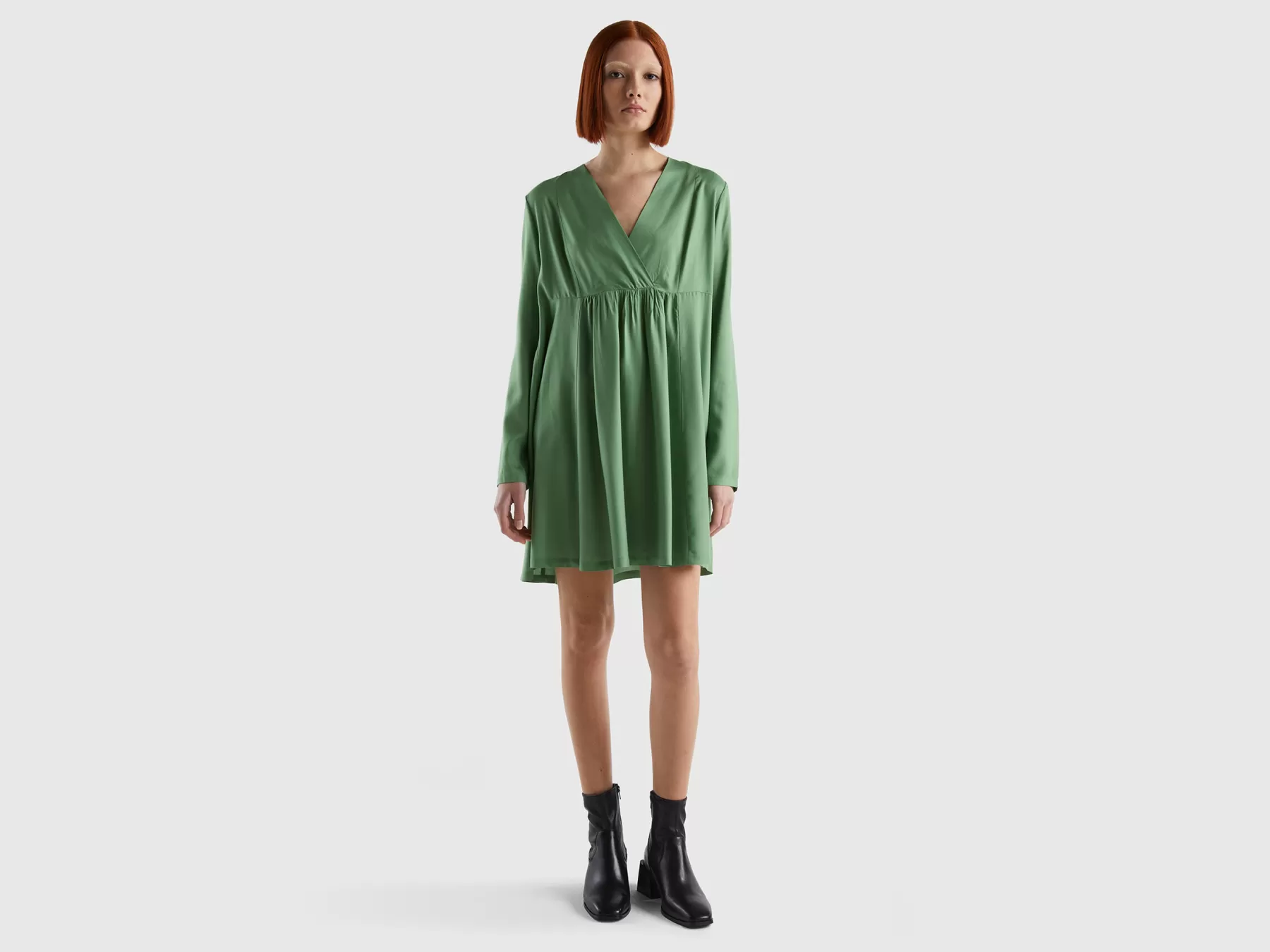 Benetton Abito Corto In Viscosa Sostenibile Verde Best Sale