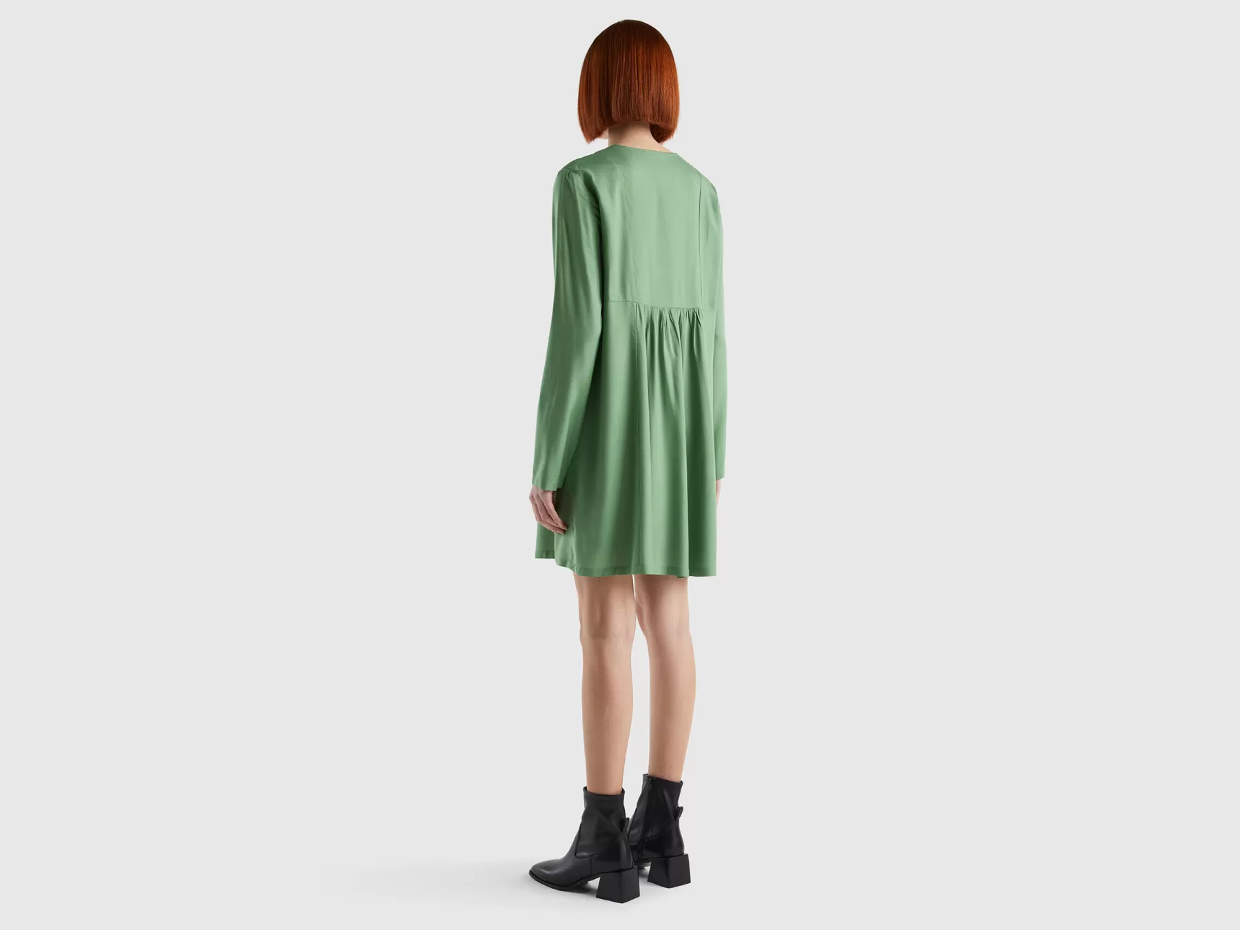 Benetton Abito Corto In Viscosa Sostenibile Verde Best Sale