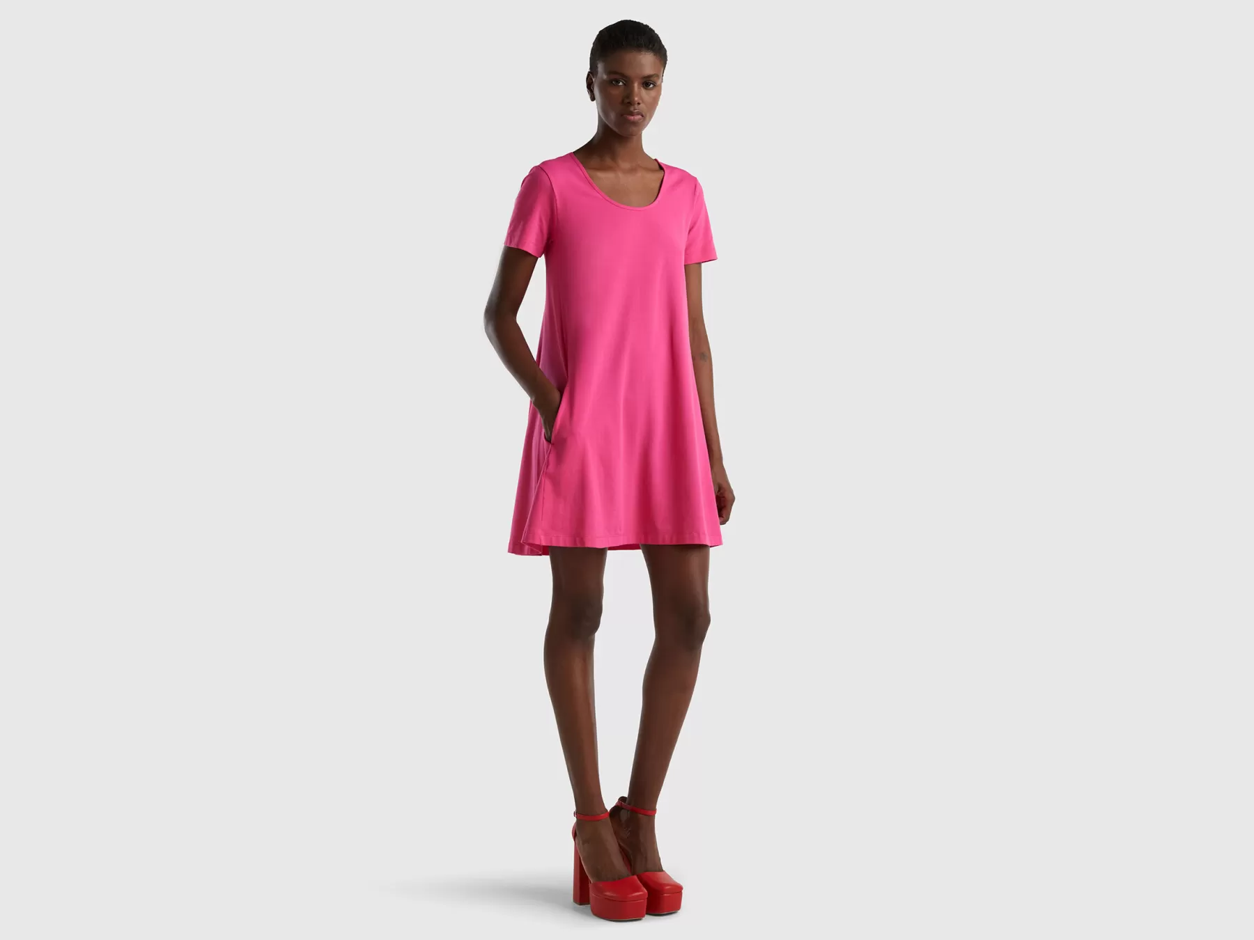 Benetton Abito Corto Svasato Fucsia Online