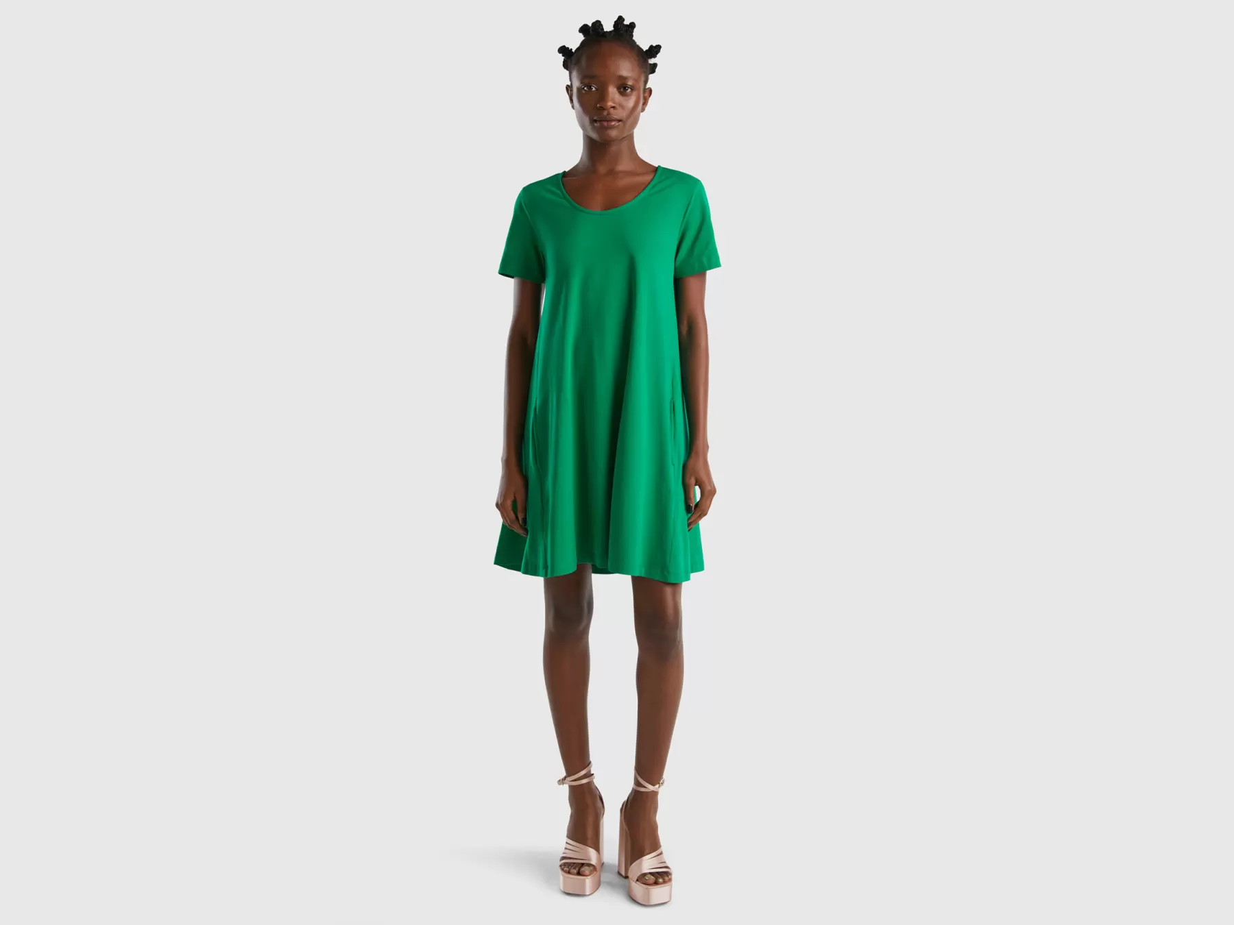 Benetton Abito Corto Svasato Verde Cheap