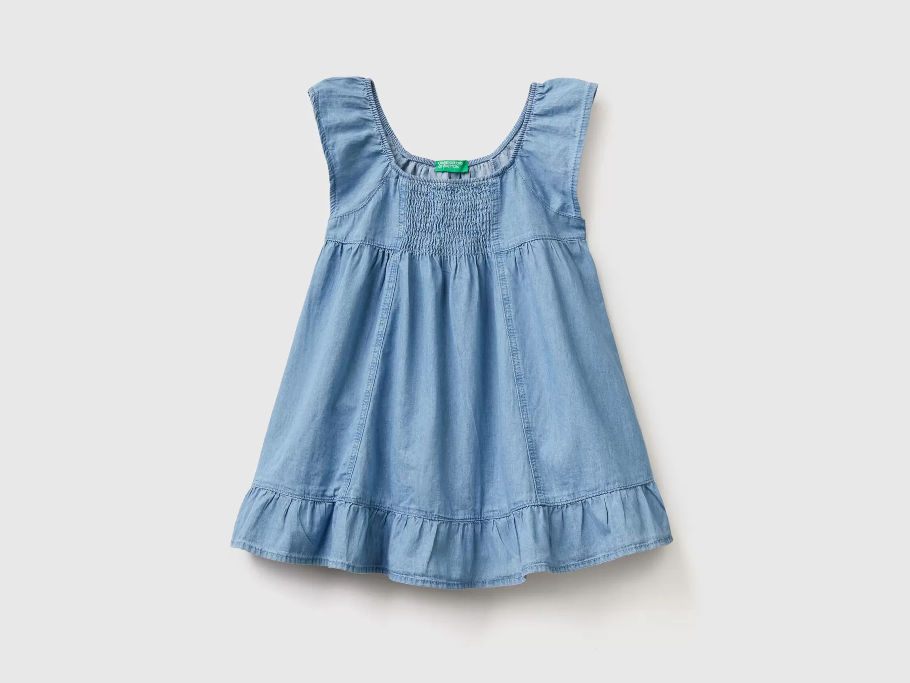 Benetton Abito In Chambray Con Balza Azzurro Flash Sale