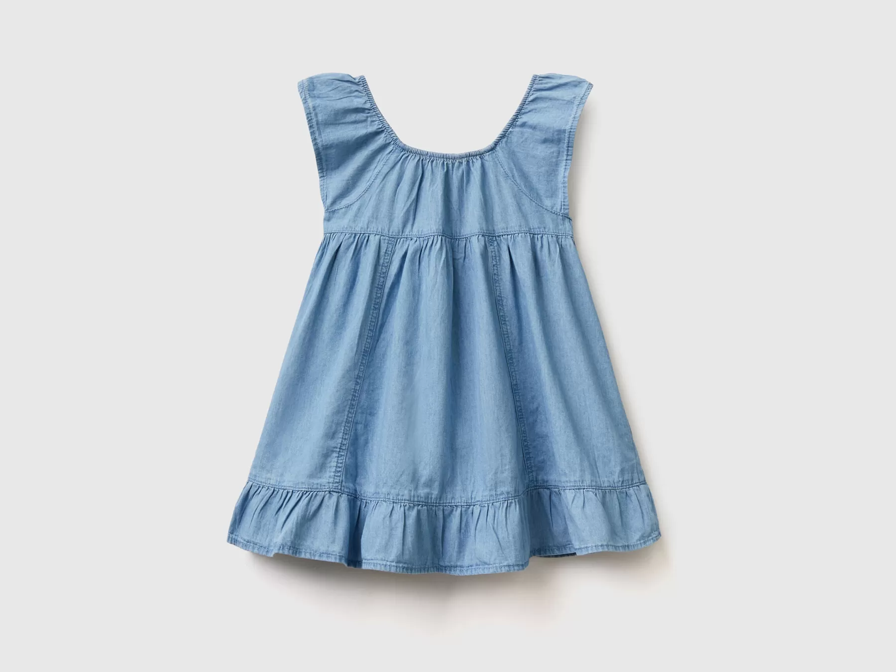 Benetton Abito In Chambray Con Balza Azzurro Flash Sale