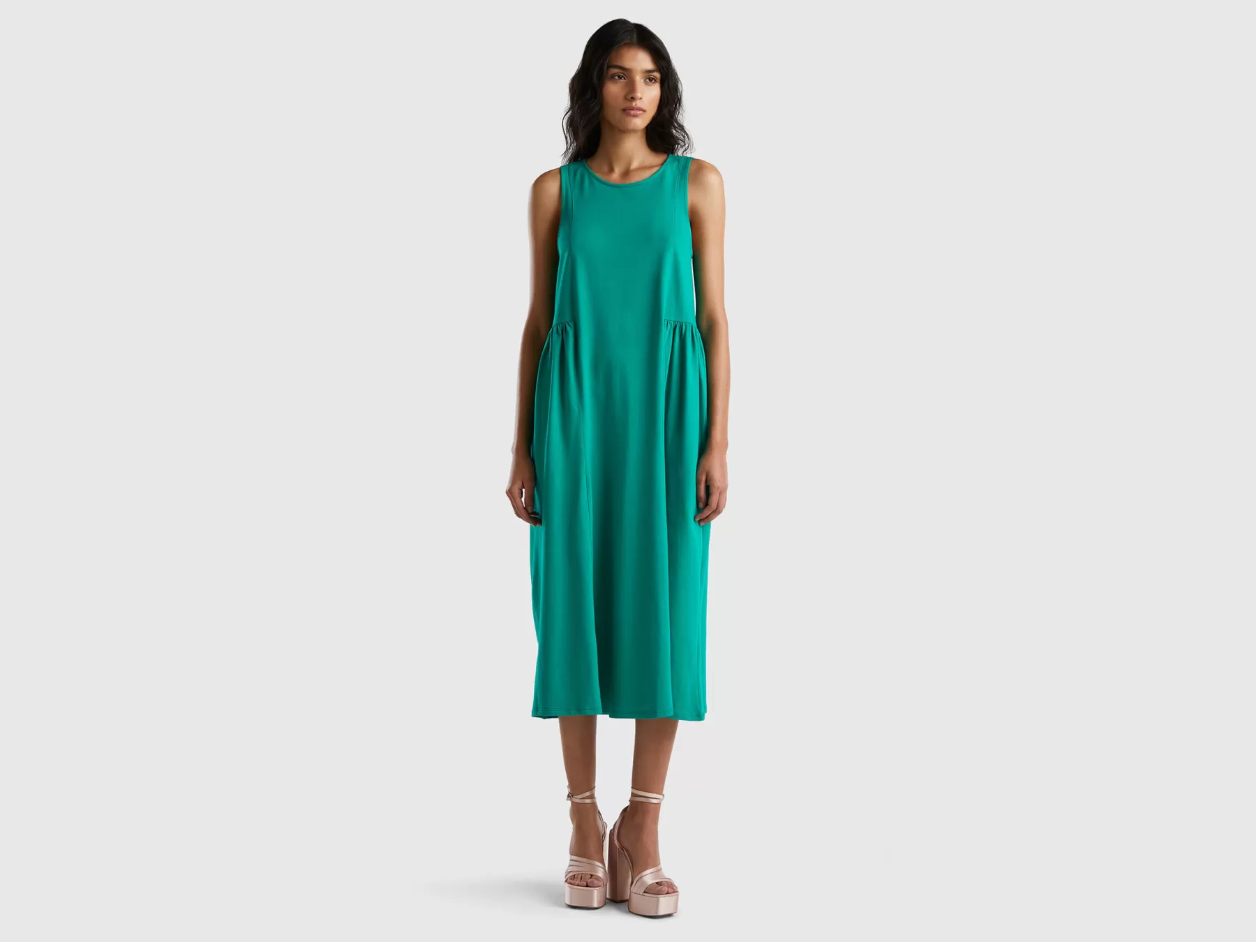 Benetton Abito Lungo In Puro Cotone Verde Store