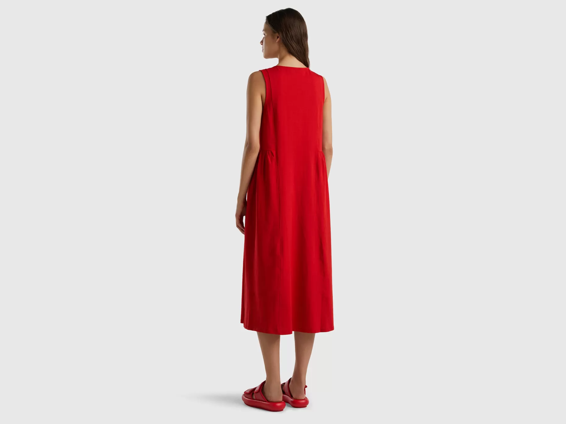 Benetton Abito Lungo In Puro Cotone Rosso Discount