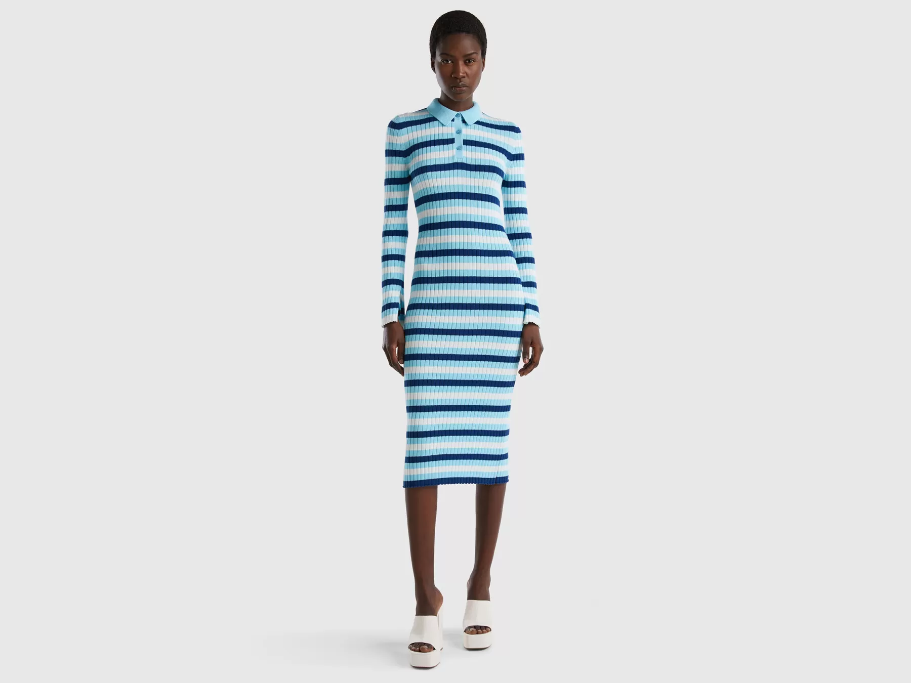 Benetton Abito Midi A Righe Azzurro Best Sale