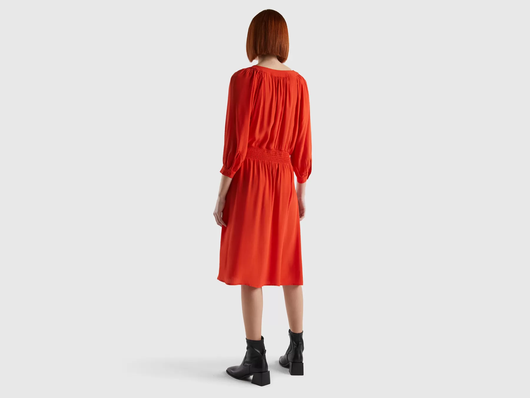 Benetton Abito Scollo A V In Pura Viscosa Rosso Cheap