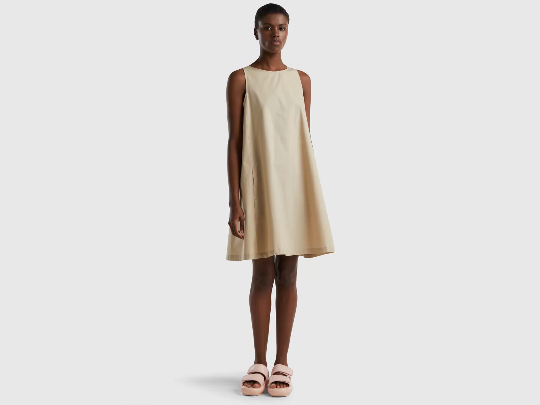 Benetton Abito Smanicato A Trapezio Beige Cheap