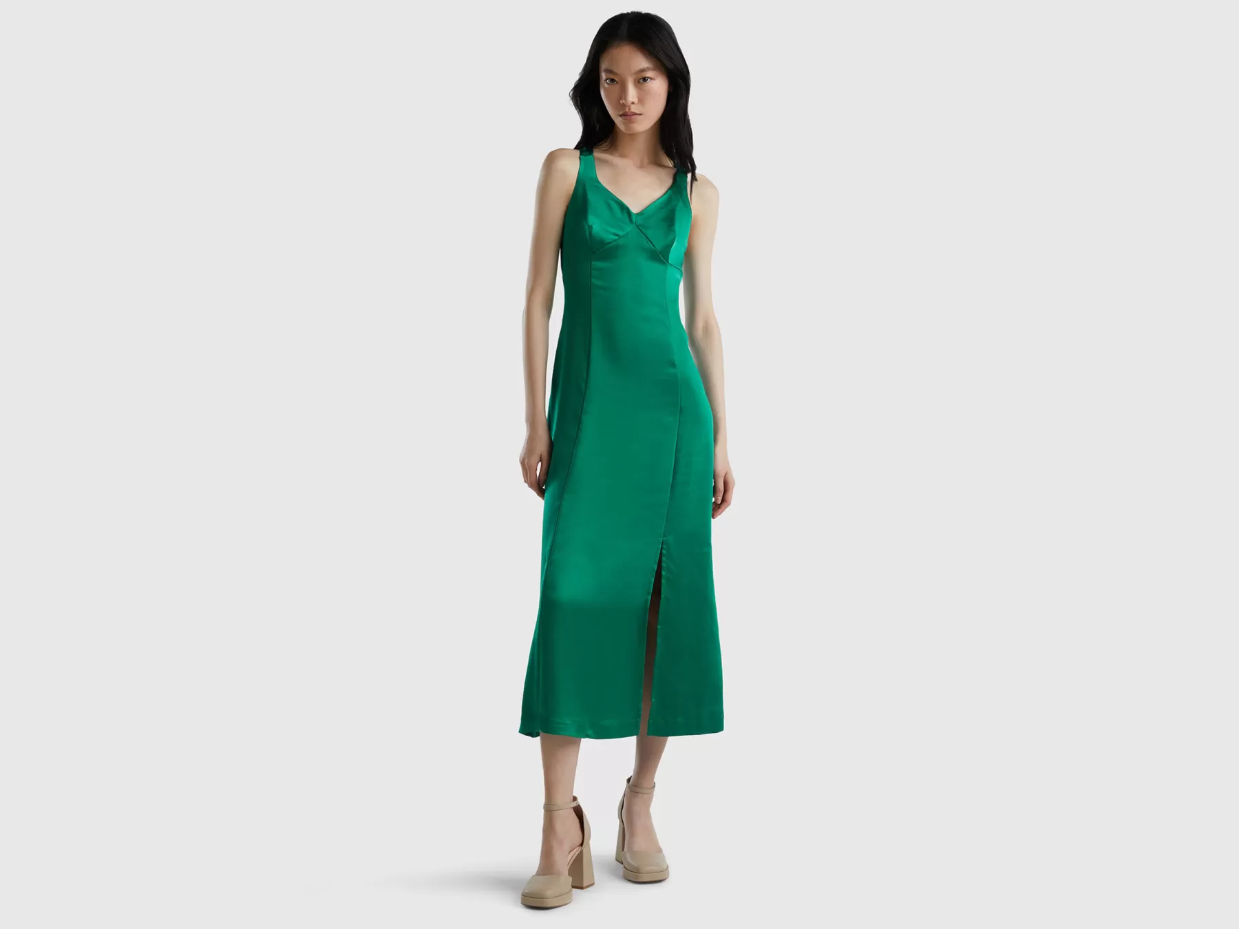 Benetton Abito Sottoveste Effetto Satin Verde Store