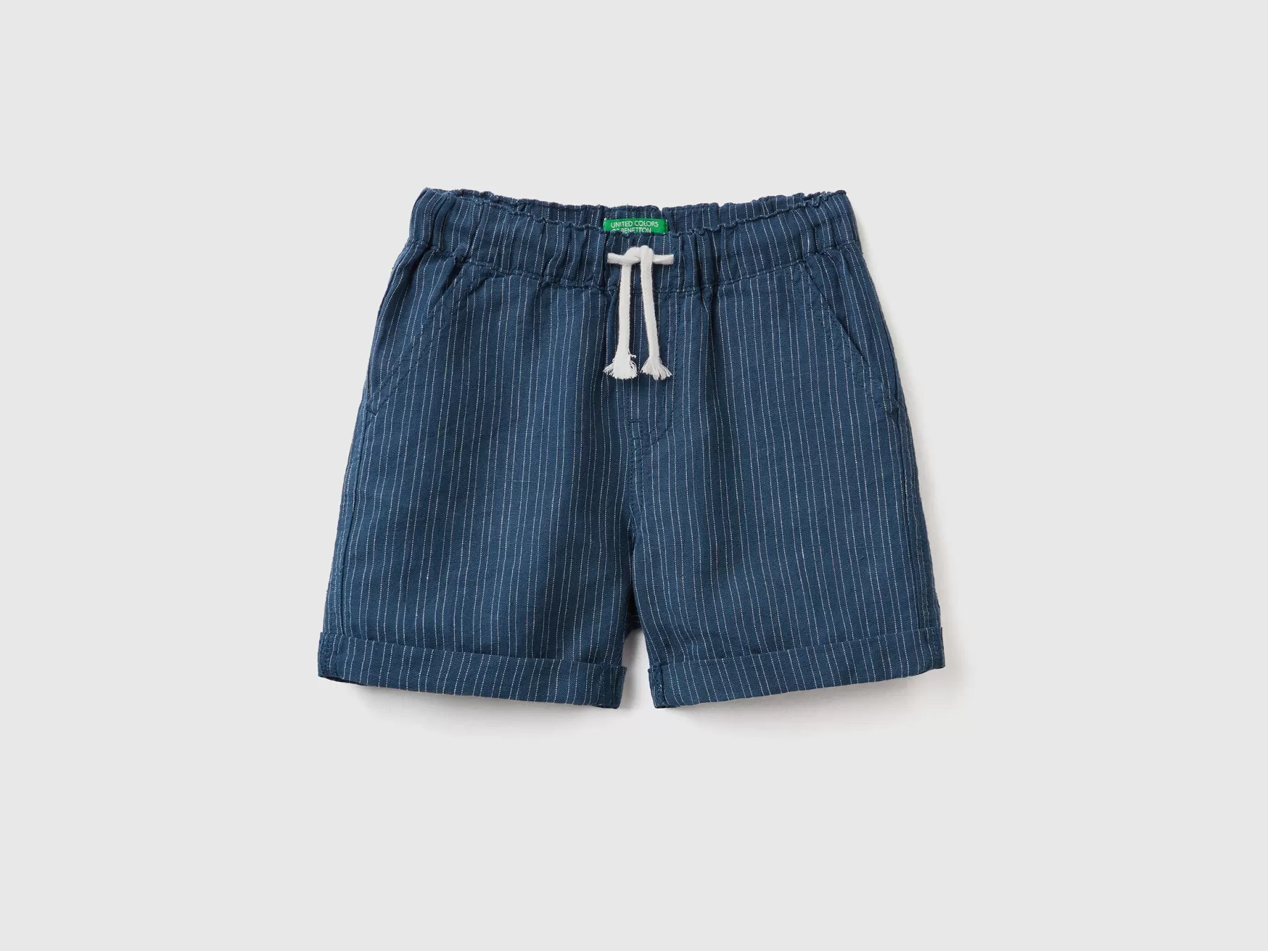 Benetton Bermuda A Righe In Misto Lino Blu Scuro Best Sale