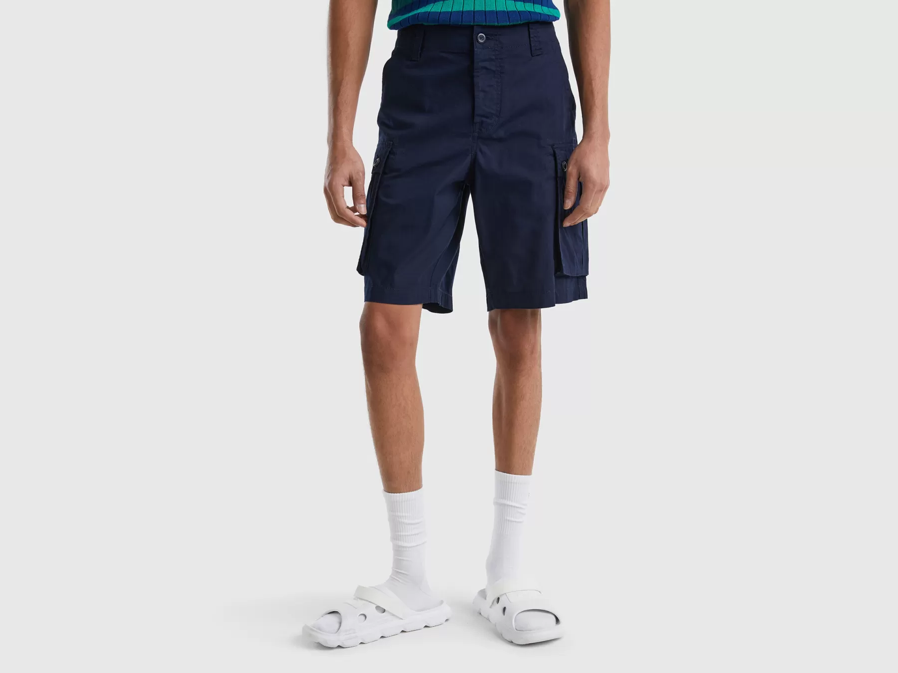 Benetton Bermuda Cargo In Puro Cotone Blu Scuro Best Sale