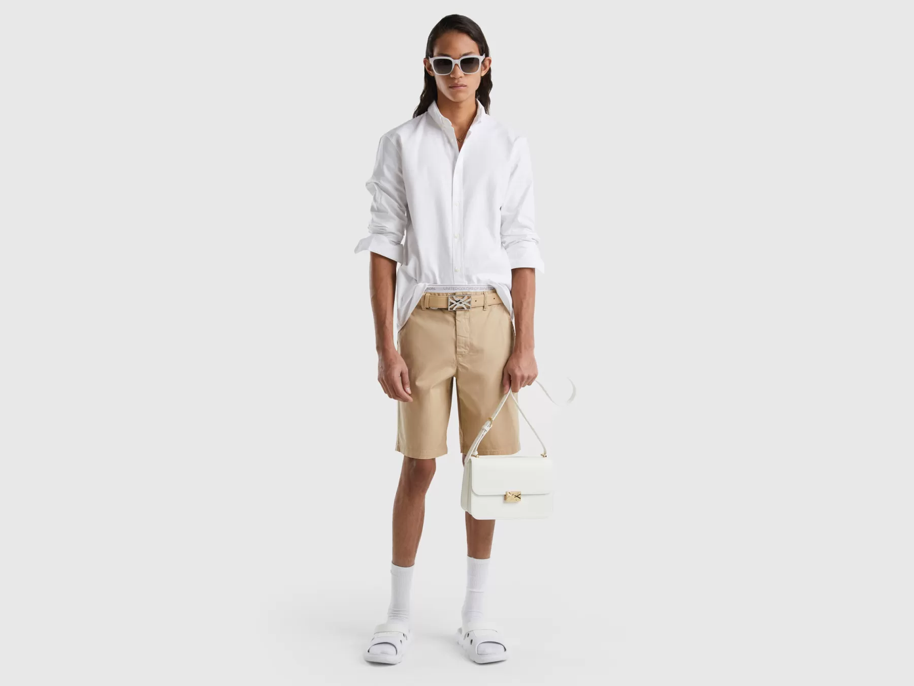 Benetton Bermuda Chino In Cotone Stretch Beige Sale