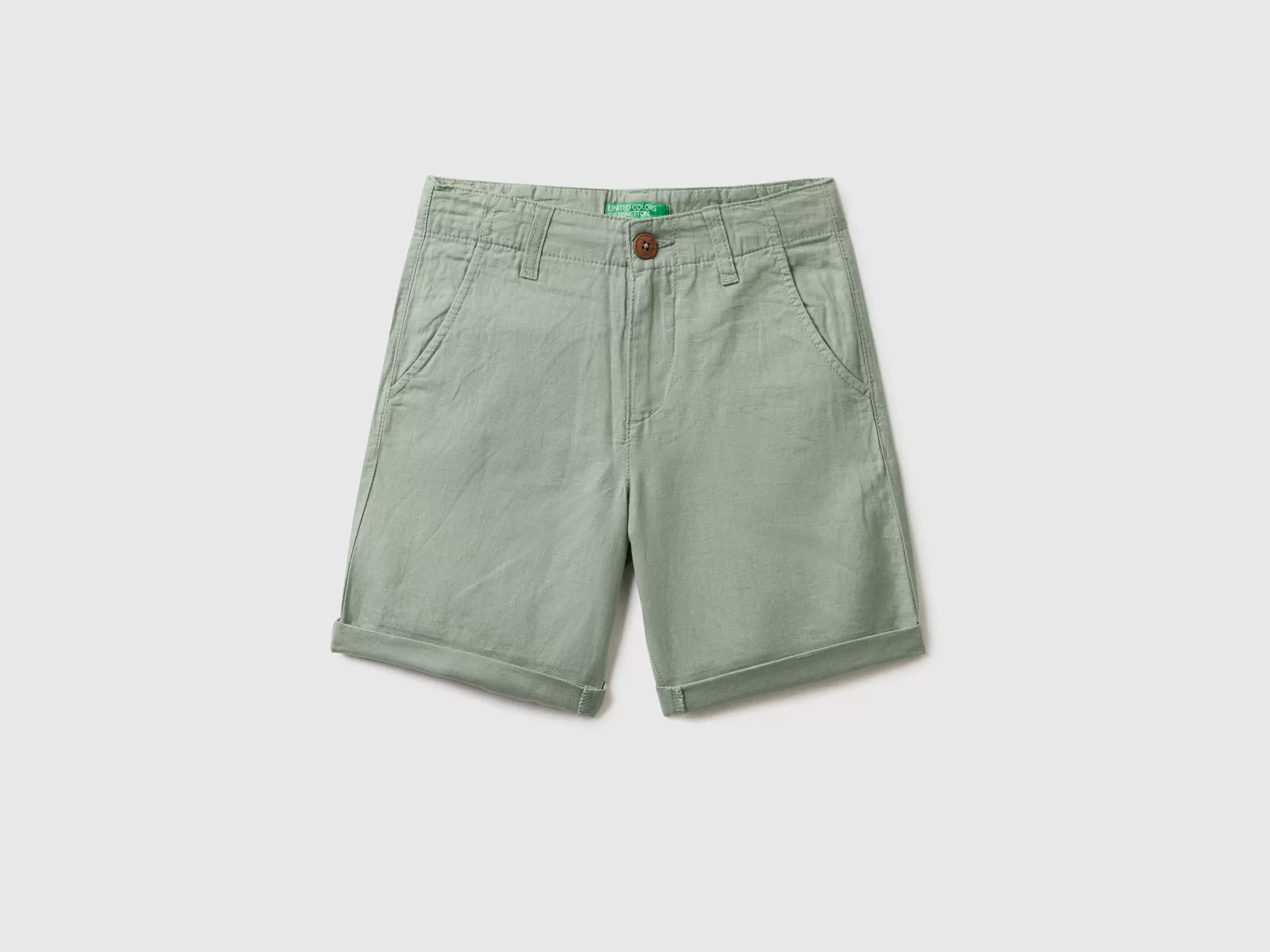 Benetton Bermuda Chino In Misto Lino Verde Fashion