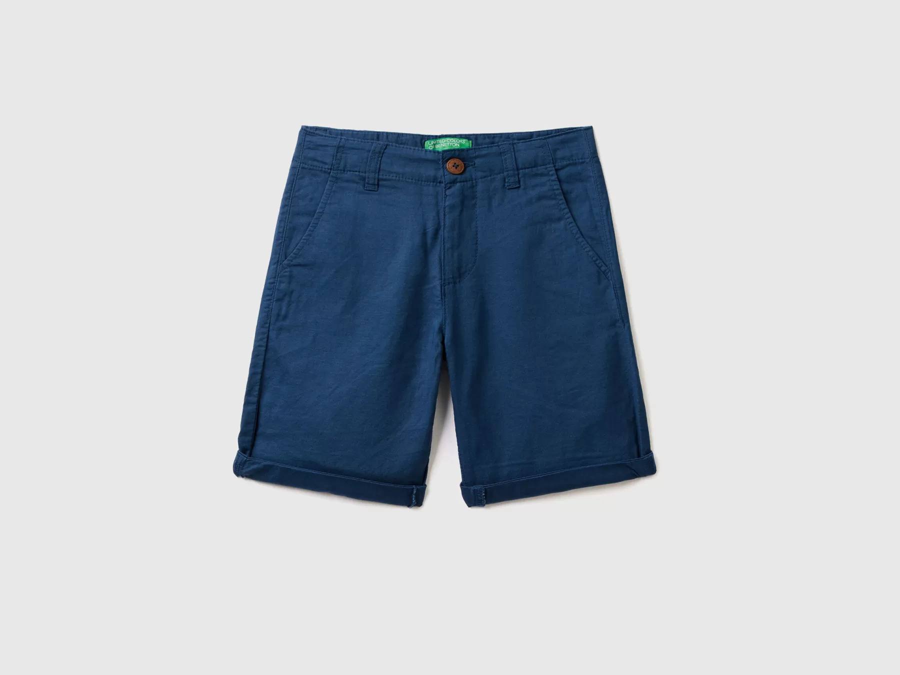 Benetton Bermuda Chino In Misto Lino Blu Clearance