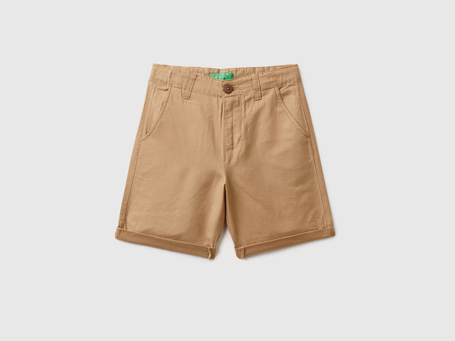 Benetton Bermuda Chino In Misto Lino Cammello Sale