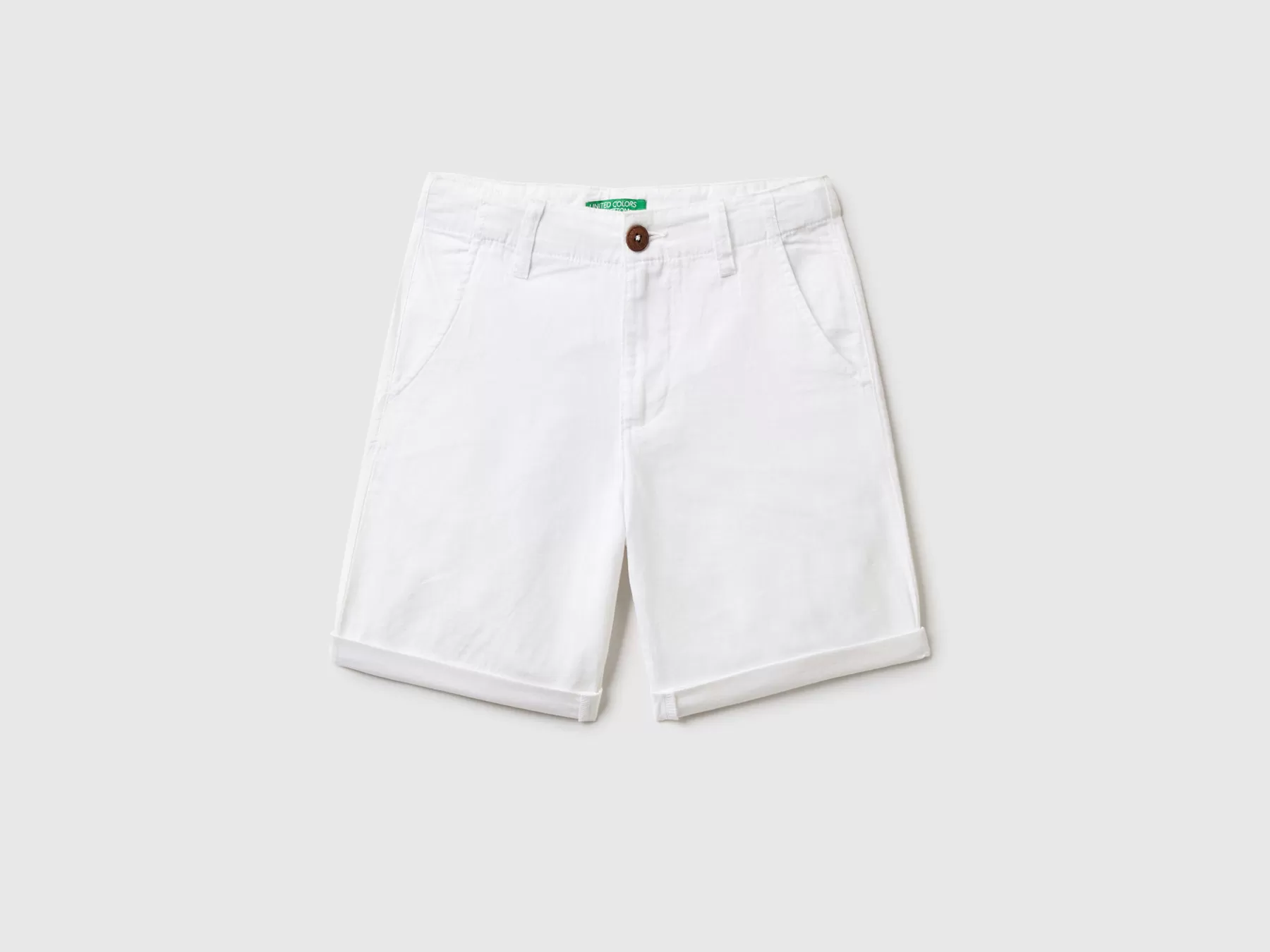 Benetton Bermuda Chino In Misto Lino Bianco Cheap