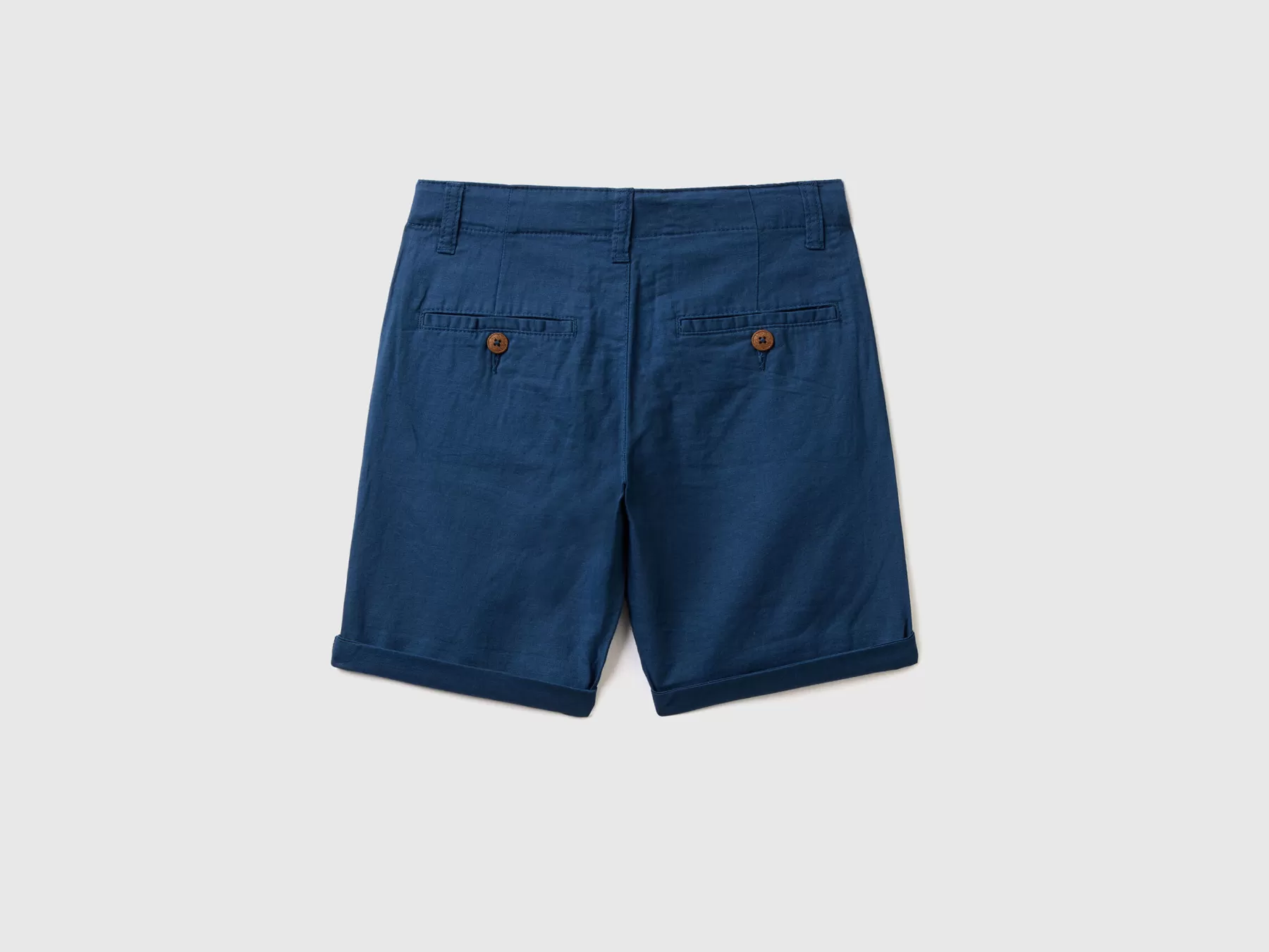 Benetton Bermuda Chino In Misto Lino Blu Clearance