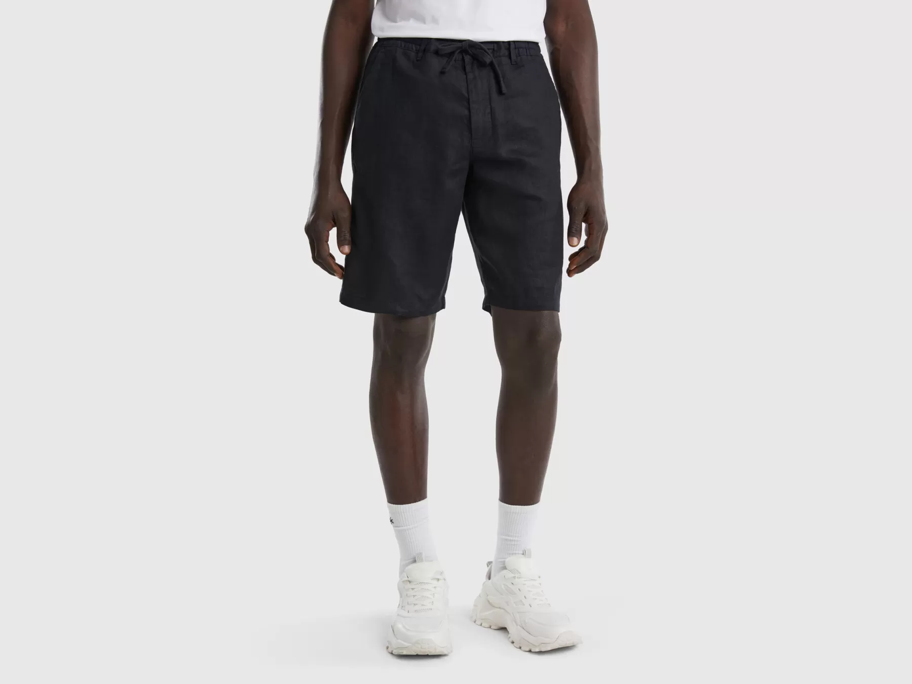 Benetton Bermuda In 100% Lino Nero Sale