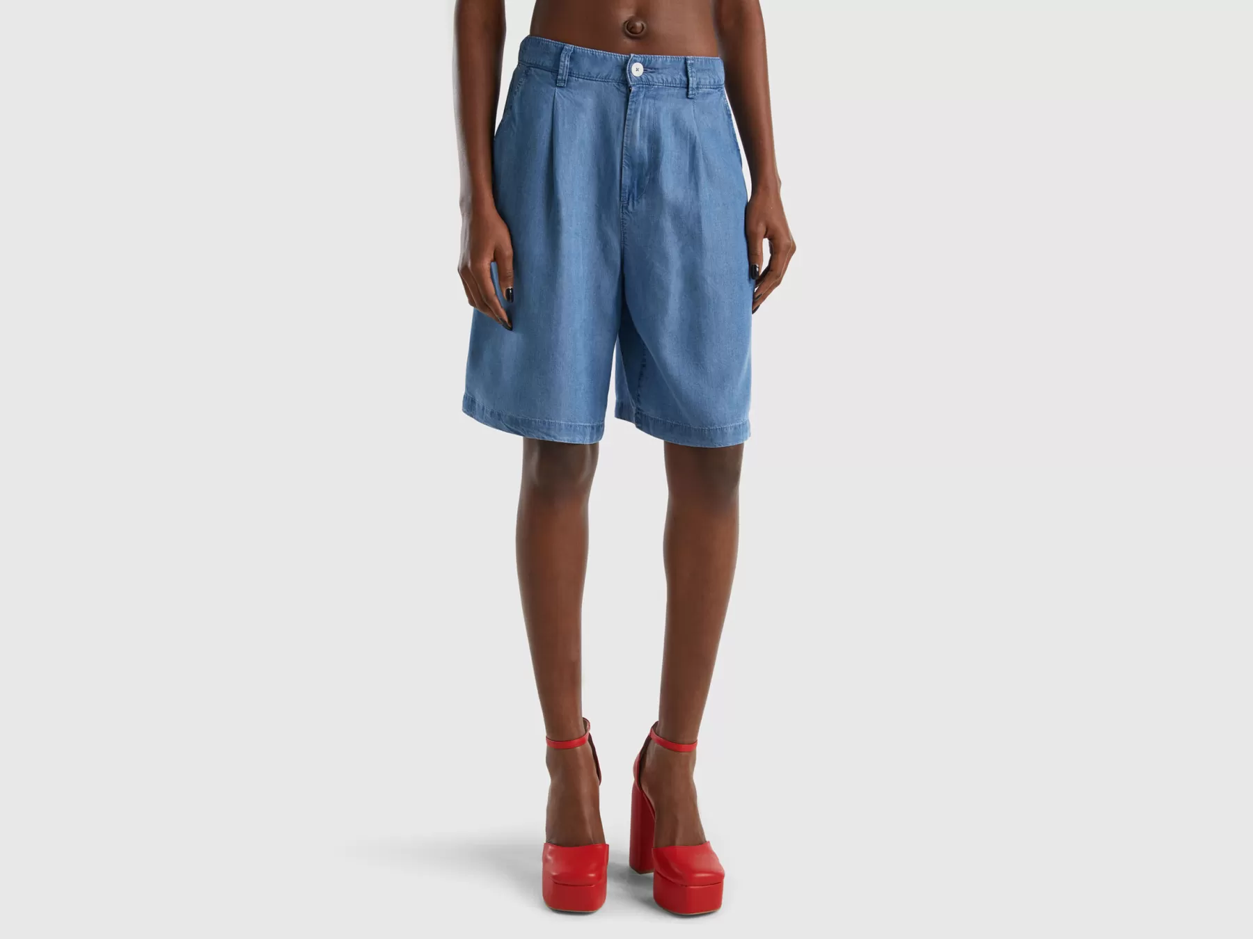 Benetton Bermuda In Chambray Blu Flash Sale