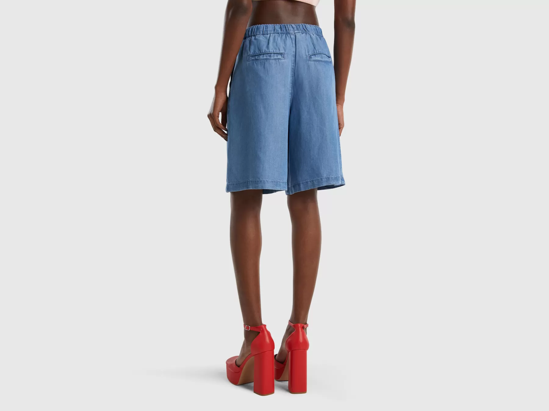 Benetton Bermuda In Chambray Blu Flash Sale