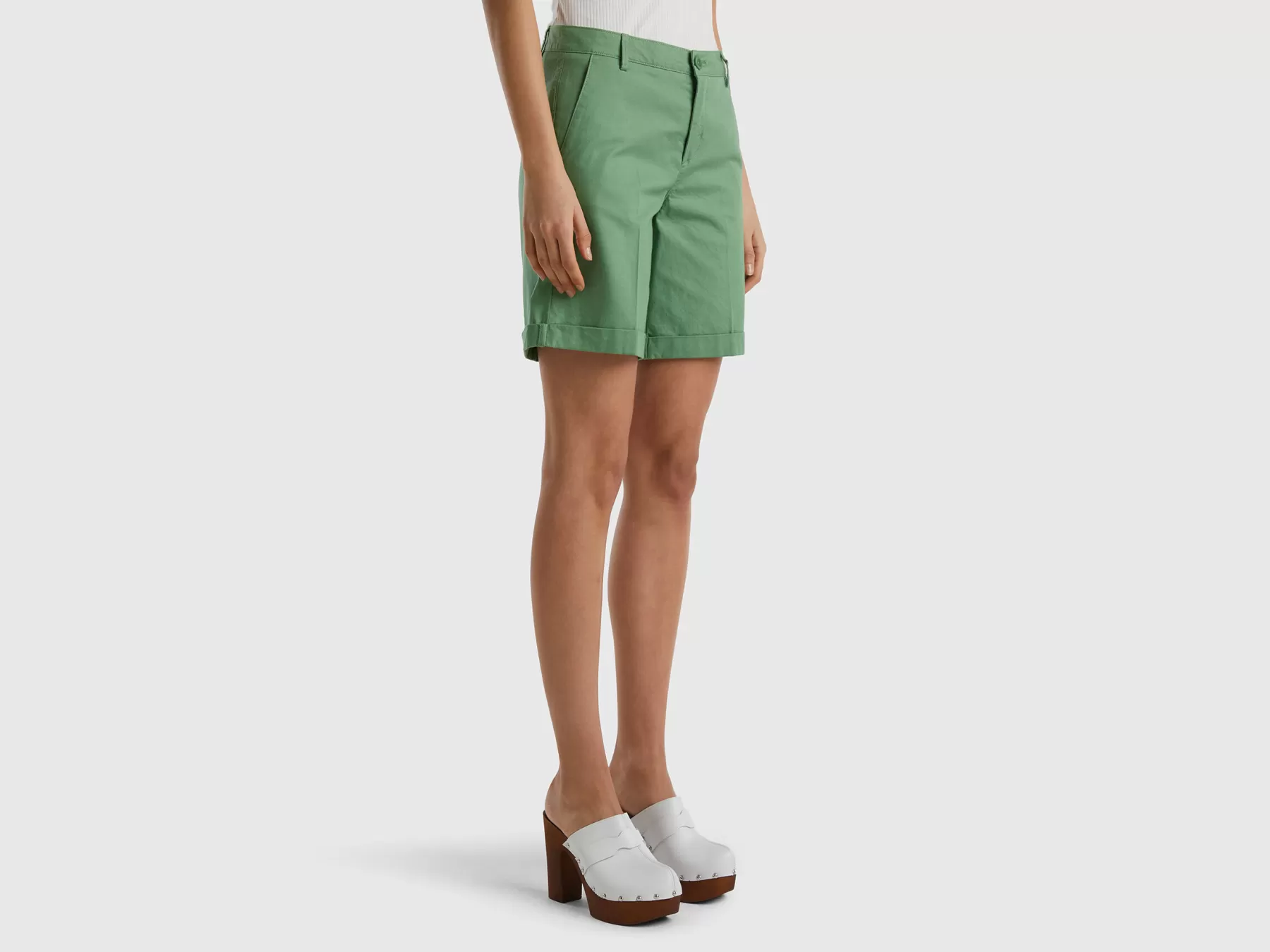 Benetton Bermuda In Cotone Elasticizzato Verde Shop