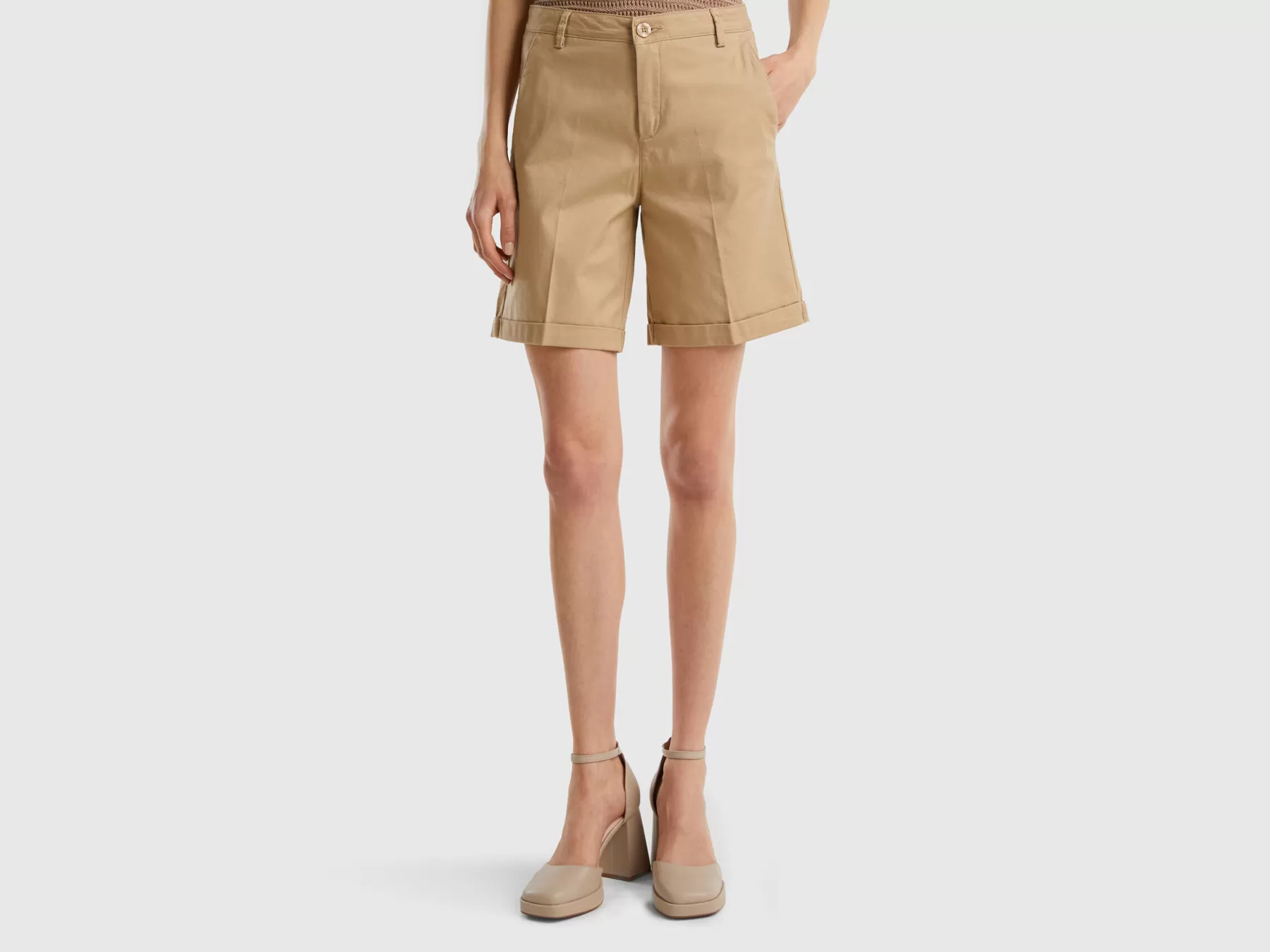 Benetton Bermuda In Cotone Elasticizzato Beige Clearance