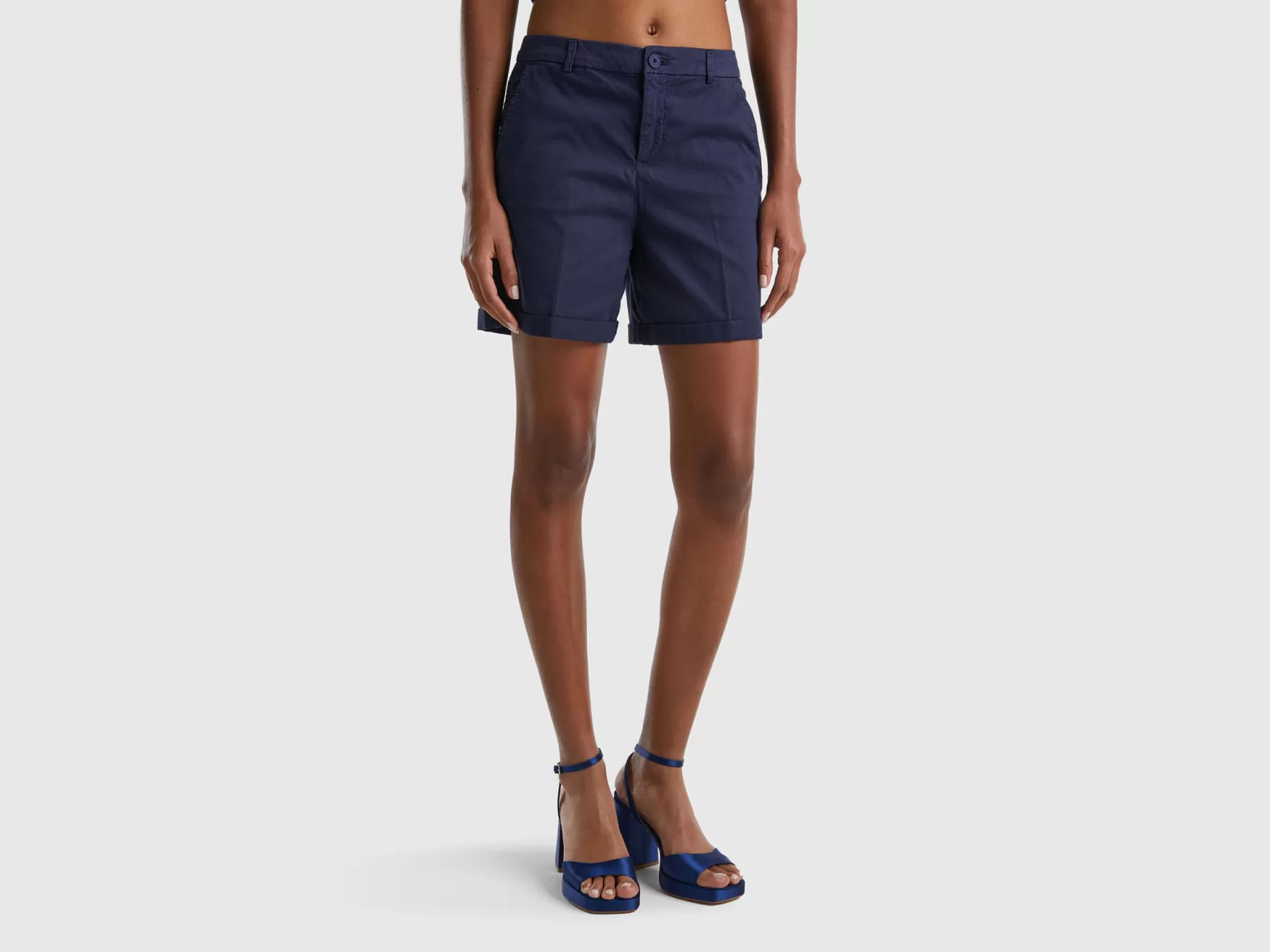 Benetton Bermuda In Cotone Stretch Blu Scuro Online