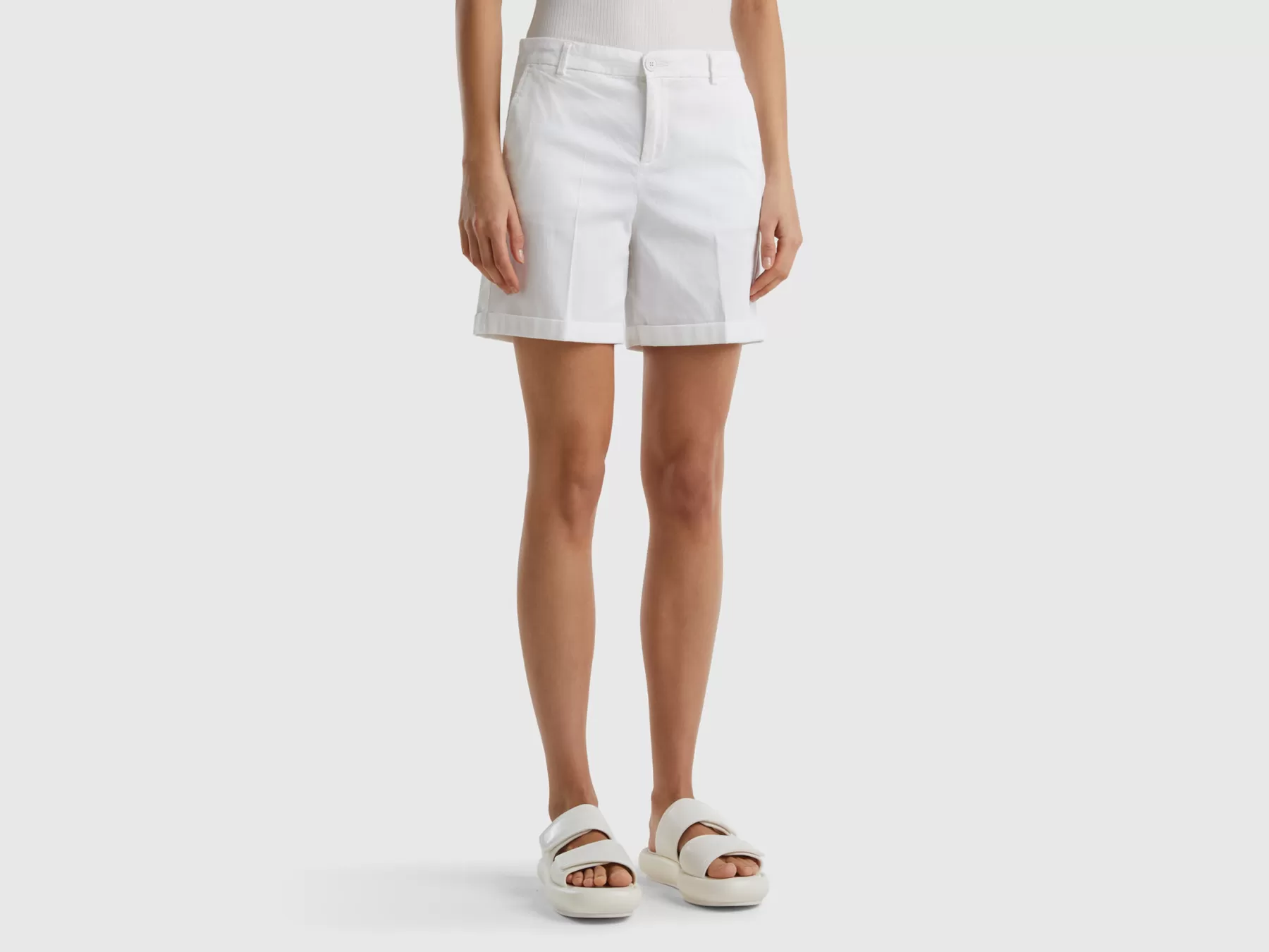 Benetton Bermuda In Cotone Stretch Bianco Outlet