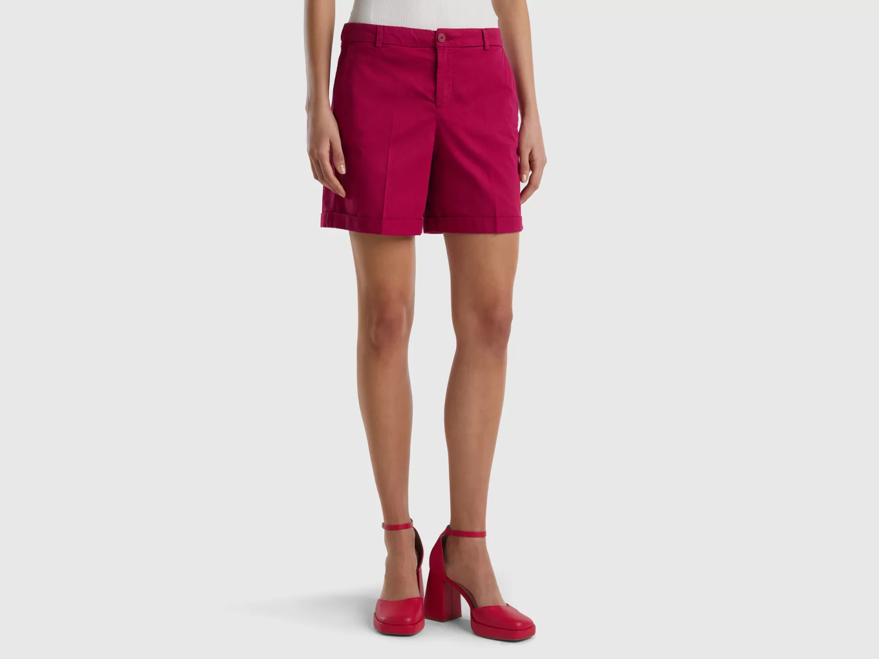 Benetton Bermuda In Cotone Stretch Fucsia Store