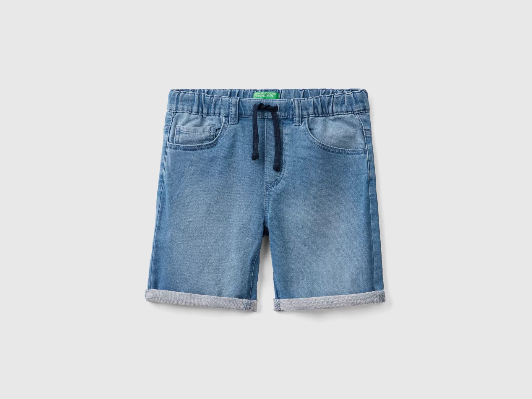 Benetton Bermuda In Denim Elasticizzato Azzurro Cheap