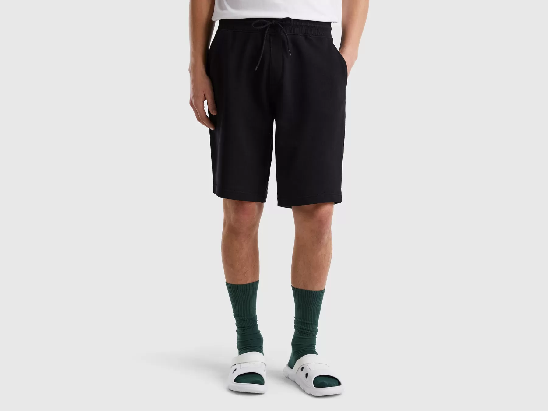 Benetton Bermuda In Felpa 100% Cotone Nero Discount