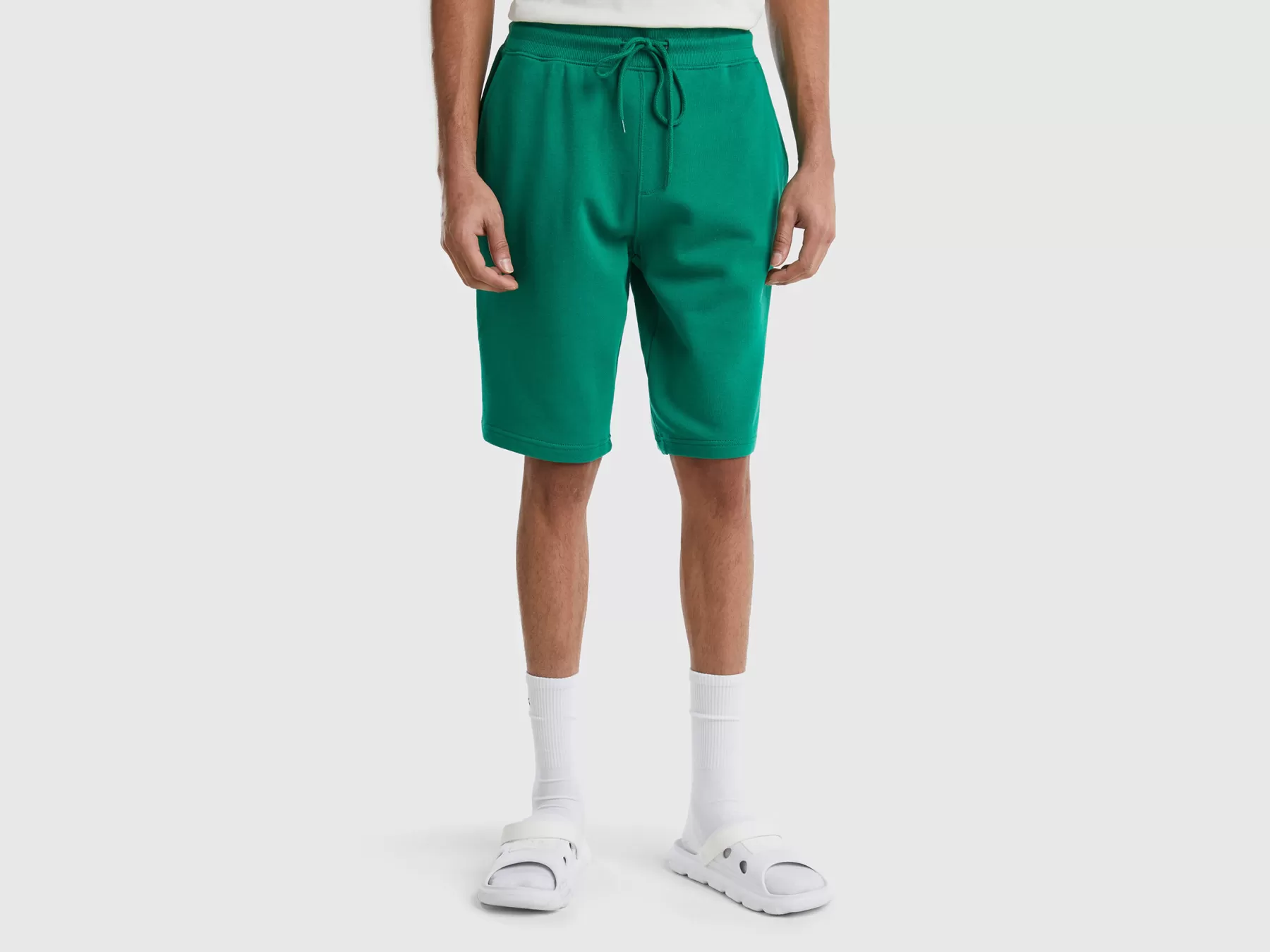 Benetton Bermuda In Felpa 100% Cotone Verde Scuro Flash Sale