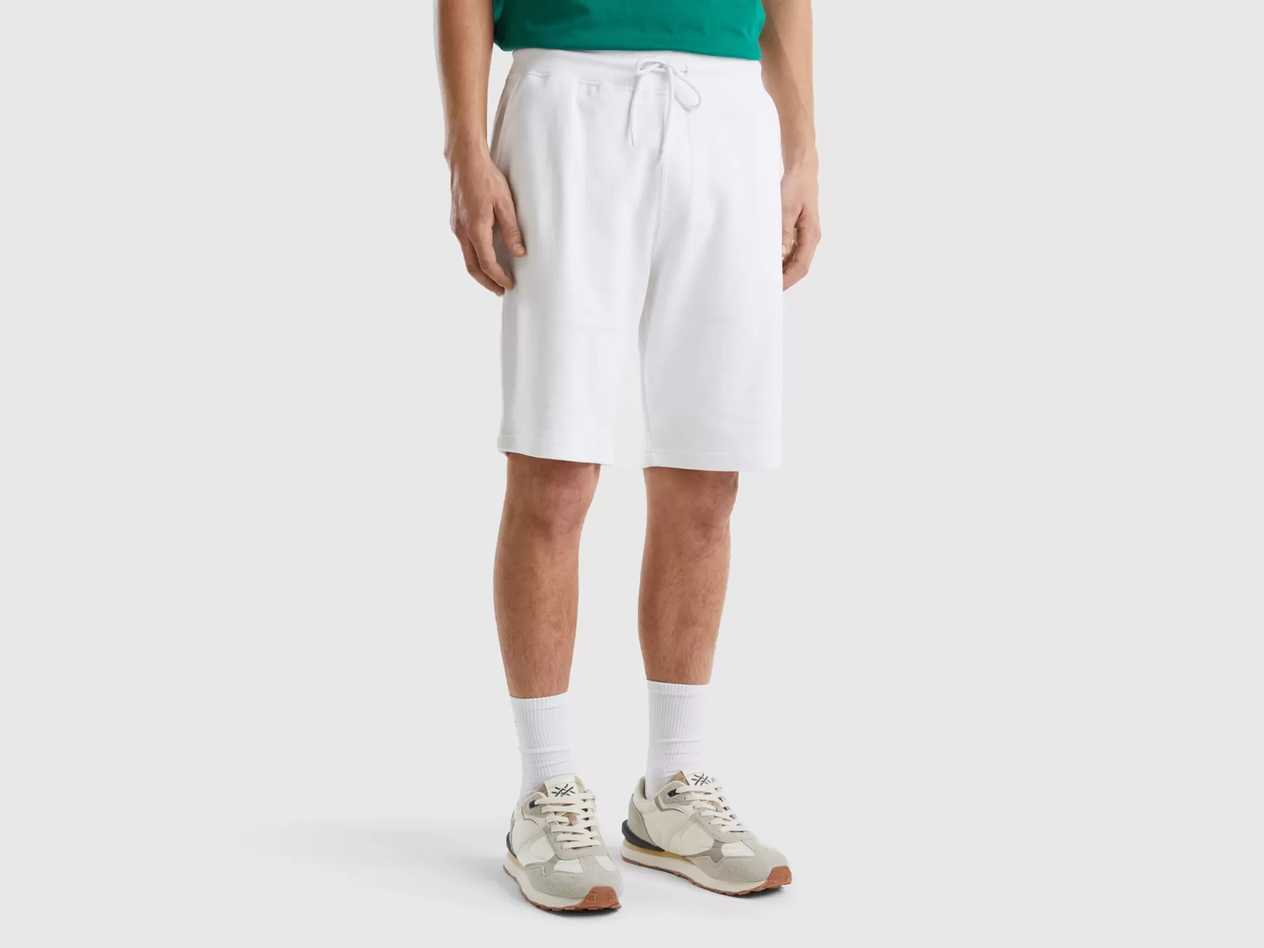 Benetton Bermuda In Felpa 100% Cotone Bianco Cheap