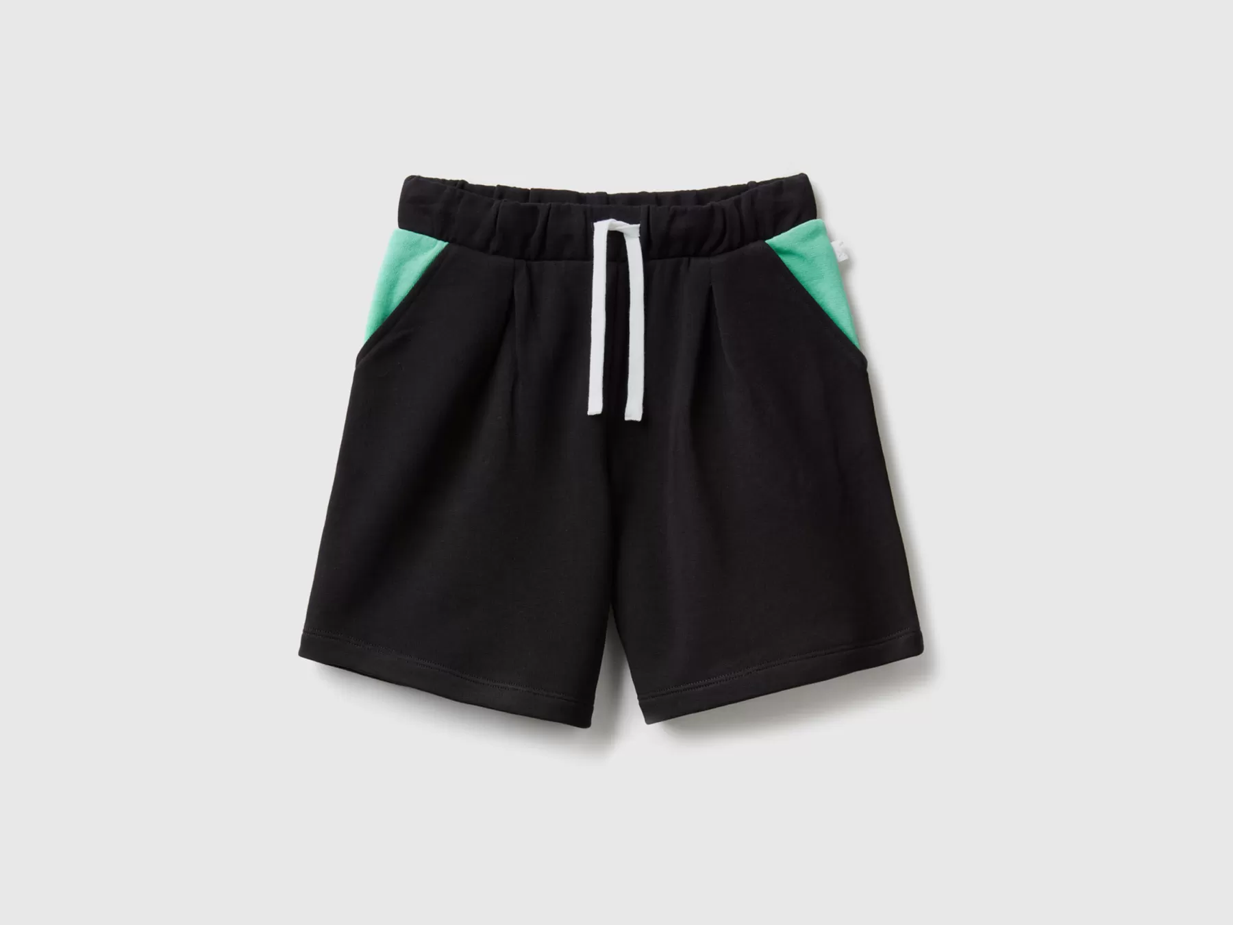 Benetton Bermuda In Felpa 100% Cotone Nero Cheap