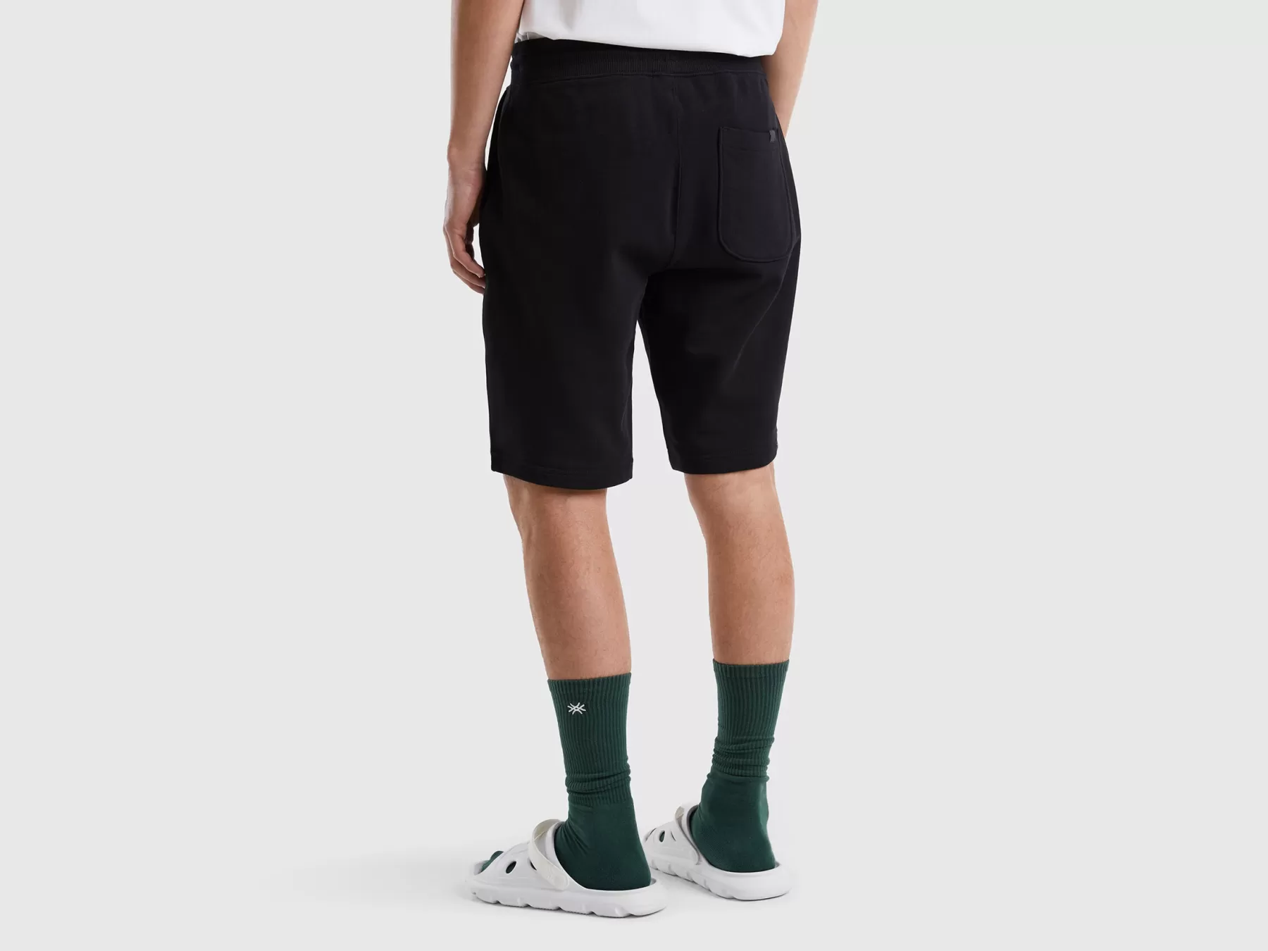 Benetton Bermuda In Felpa 100% Cotone Nero Discount