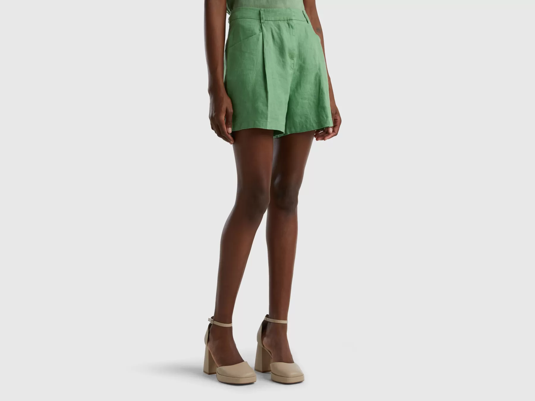 Benetton Bermuda In Puro Lino Verde Outlet