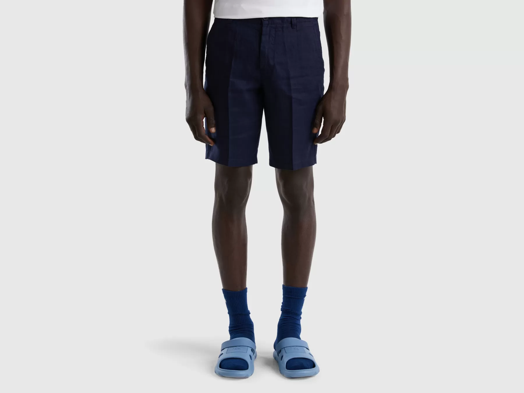 Benetton Bermuda In Puro Lino Blu Scuro Cheap